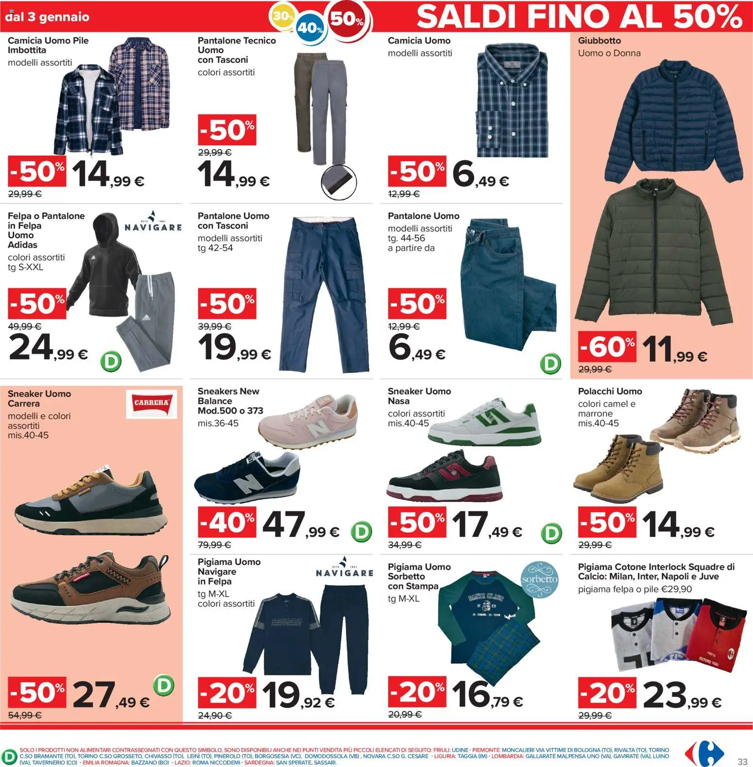 Volantino Carrefour del 02.01.2026 | Pagina: 33 | Prodotti: Pile, Pigiama, Sorbetto, Sneakers