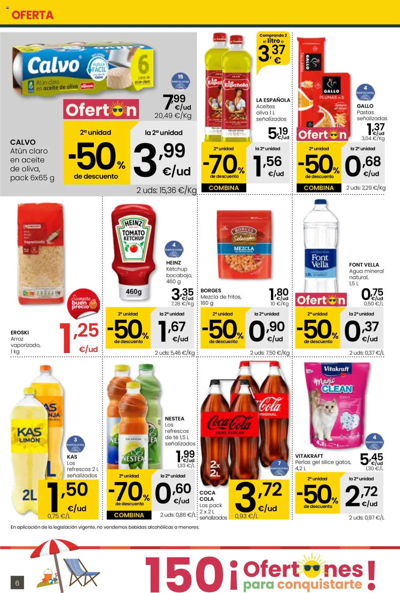Eroski - Para conquistarte Supermercados │ válido desde el 14.08.2025 | Página: 6 | Productos: Aceite, Arroz, Aceite de oliva, Agua mineral