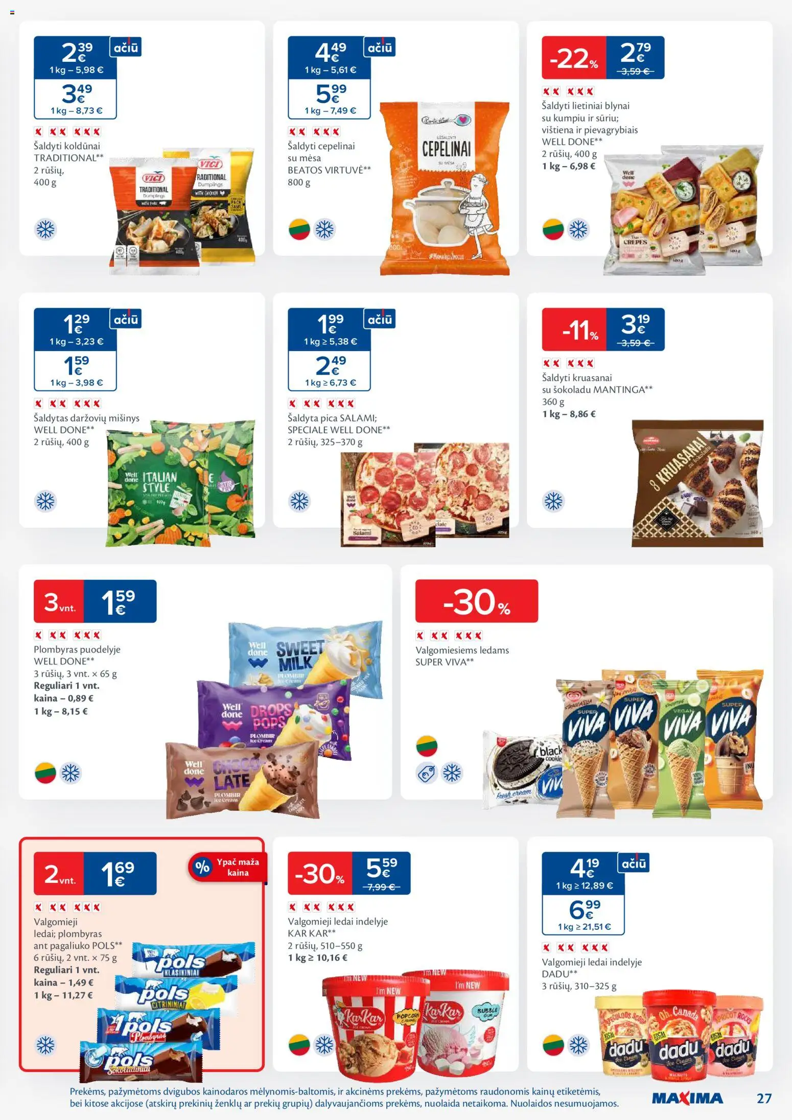 MAXIMA akcijos nuo 13.01.2026 | Puslapis: 27 | Prekių: Ledai, Plombyras, Valgomieji ledai, Vištiena