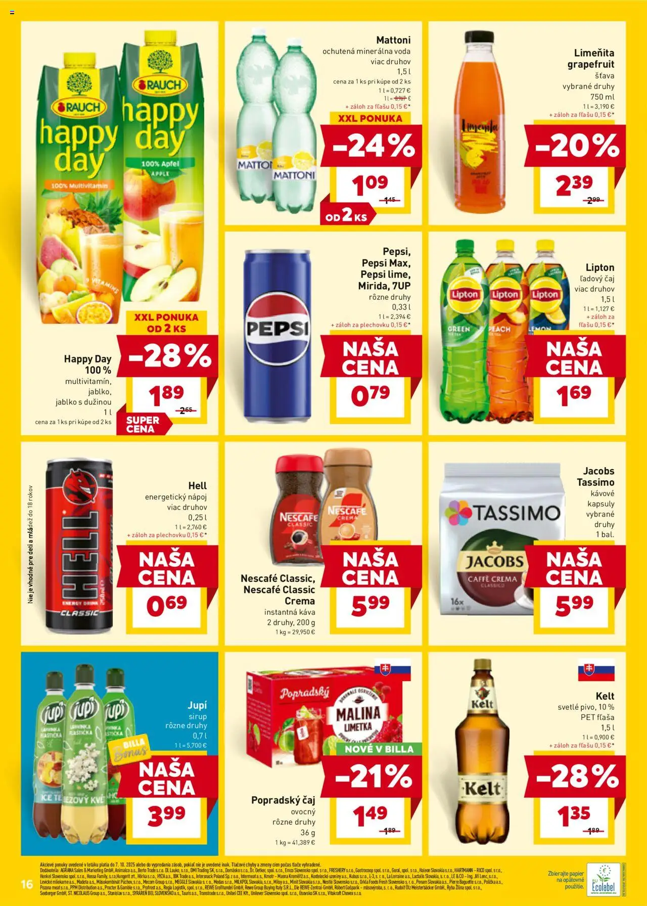 Nové Billa akcie – leták je platný od 01.10.2025 | Strana: 16 | Produkty: Kelt, Ryba, Tassimo, Energetický nápoj