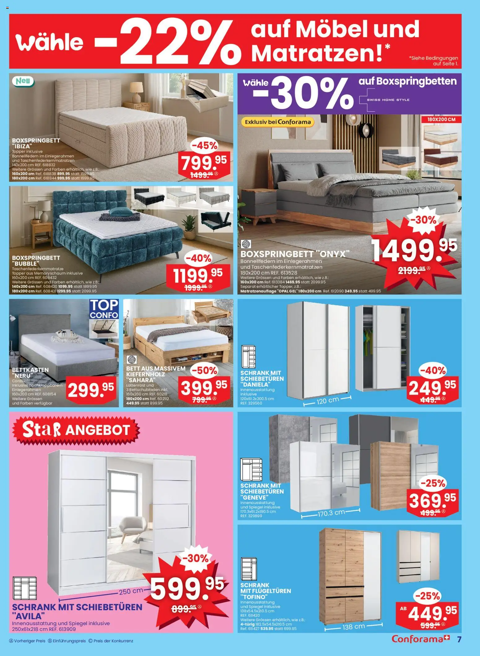 Conforama Aktionen Singles – gültig ab 05.11.2025 | Seite: 7 | Produkte: Topper, Spiegel, Bett, Boxspringbett
