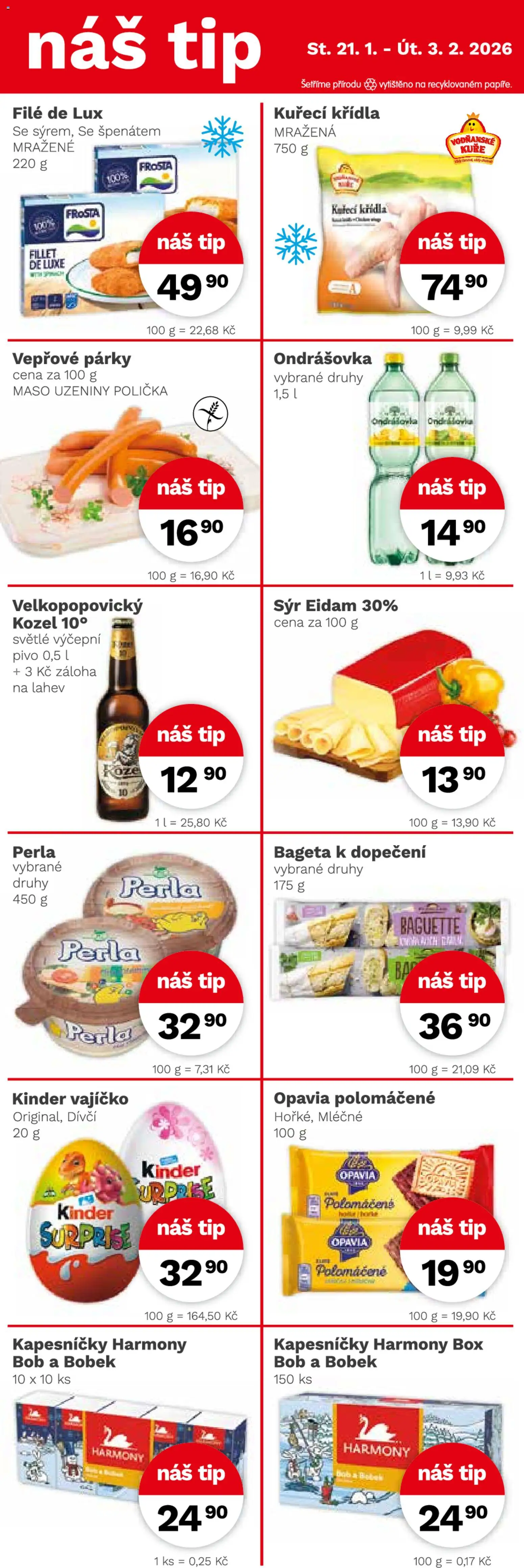 Konzum leták od 21.01.2026 | Strana: 4 | Produkty: Uzeniny, Vepřové párky, Maso, Kinder