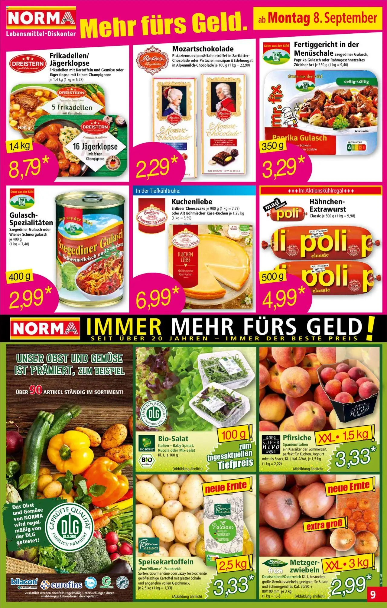 Norma Flugblatt gültig ab 08.09.2025 | Seite: 9 | Produkte: Gemüse, Obst, Joghurt, Schweinefleisch