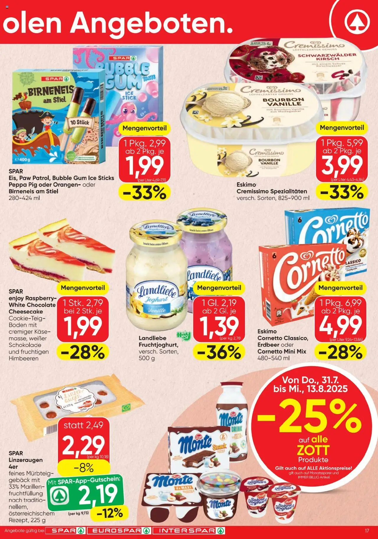 Spar Flugblatt gültig ab 31.07.2025 | Seite: 17 | Produkte: Joghurt, Schokolade, Orangen, Bourbon