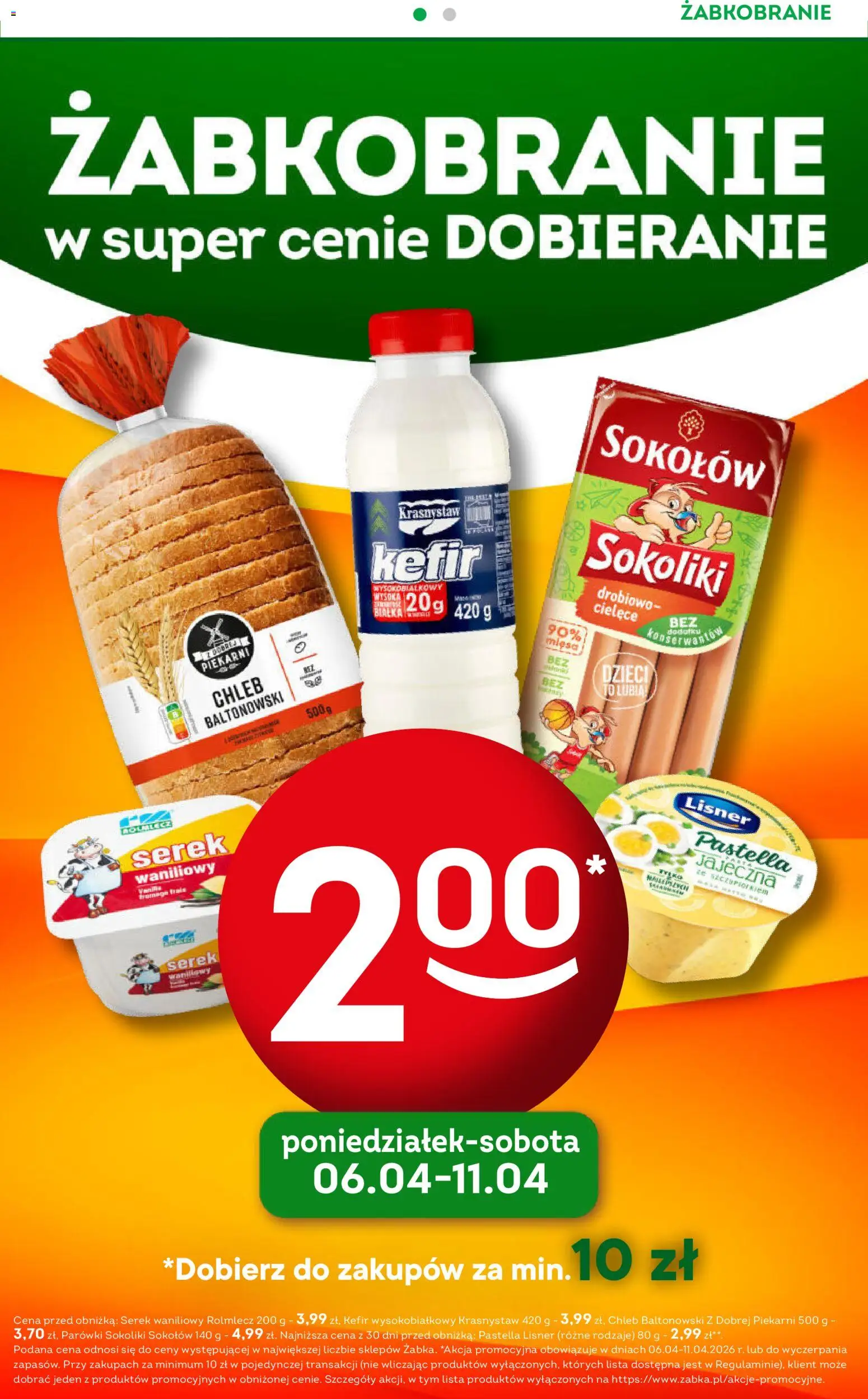 Żabka gazetka - Codzienne produkty od 08.04.2026 | Strona: 2 | Produkty: Serek, Parówki sokoliki, Parówki, Chleb