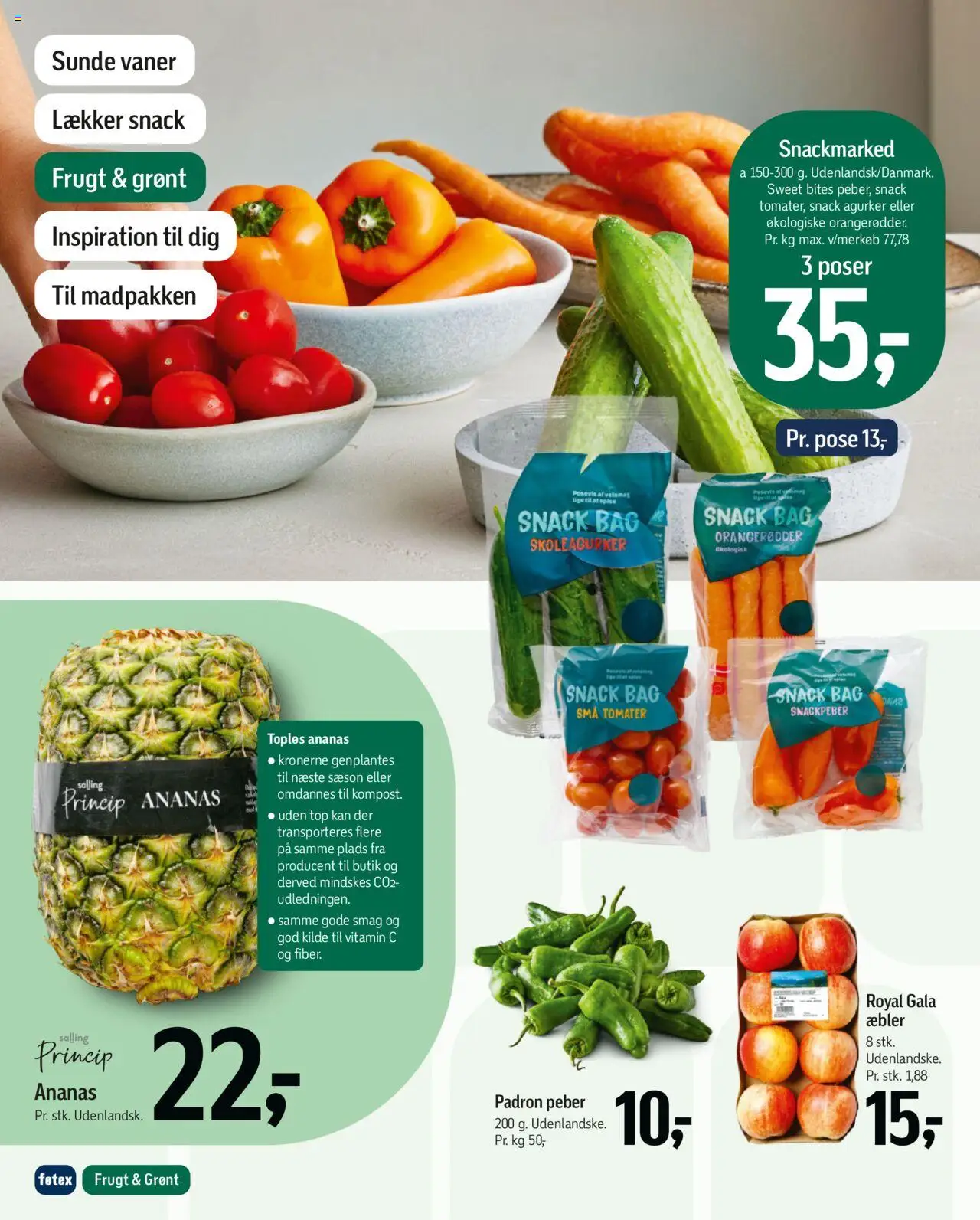 Føtex Tilbudsavis gyldig fra 15.08.2025 | Side: 28 | Produkter: Snackpeber, Æbler, Ananas, Agurker