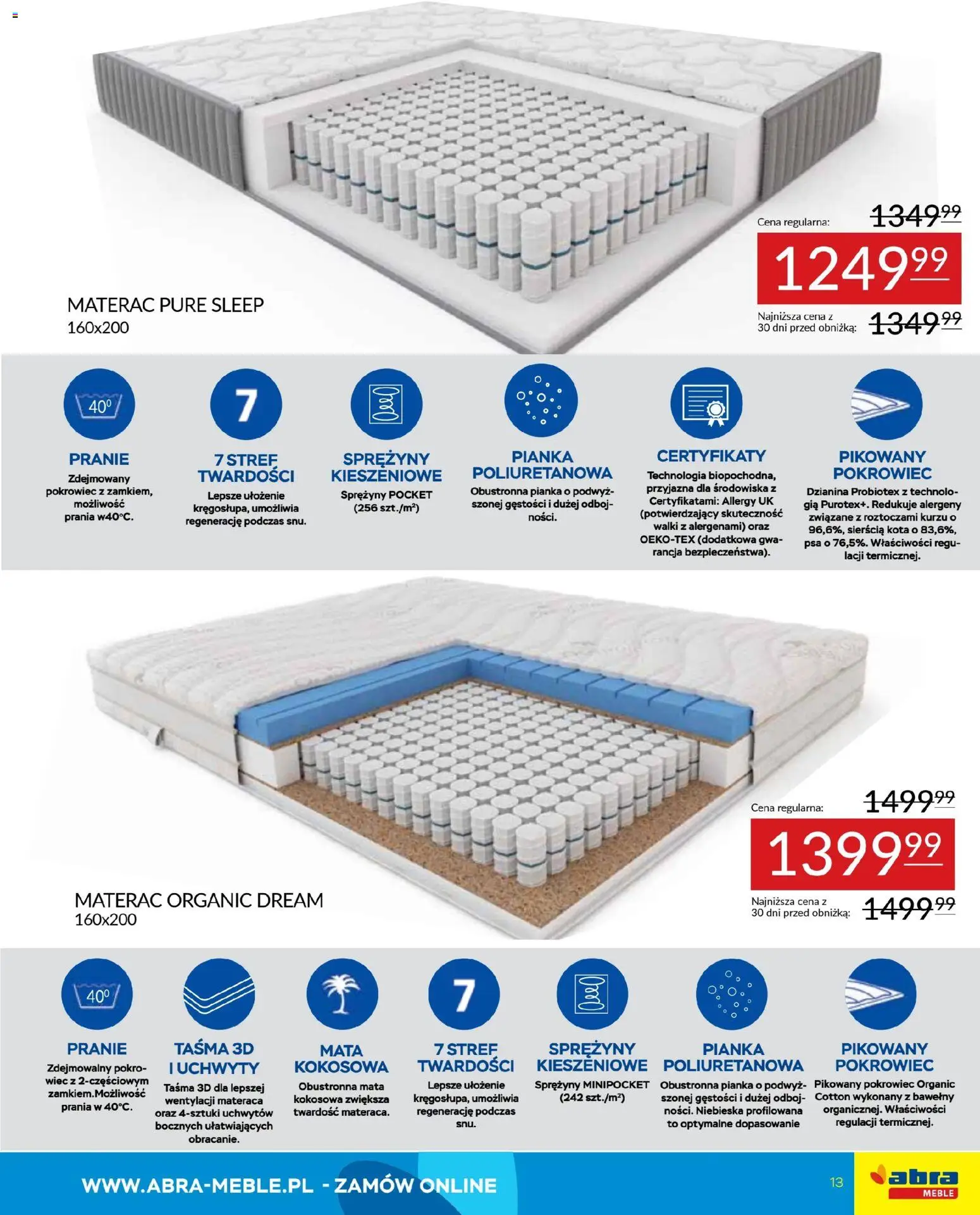 Abra meble Gazetka od 29.01.2026 | Strona: 13 | Produkty: Materac