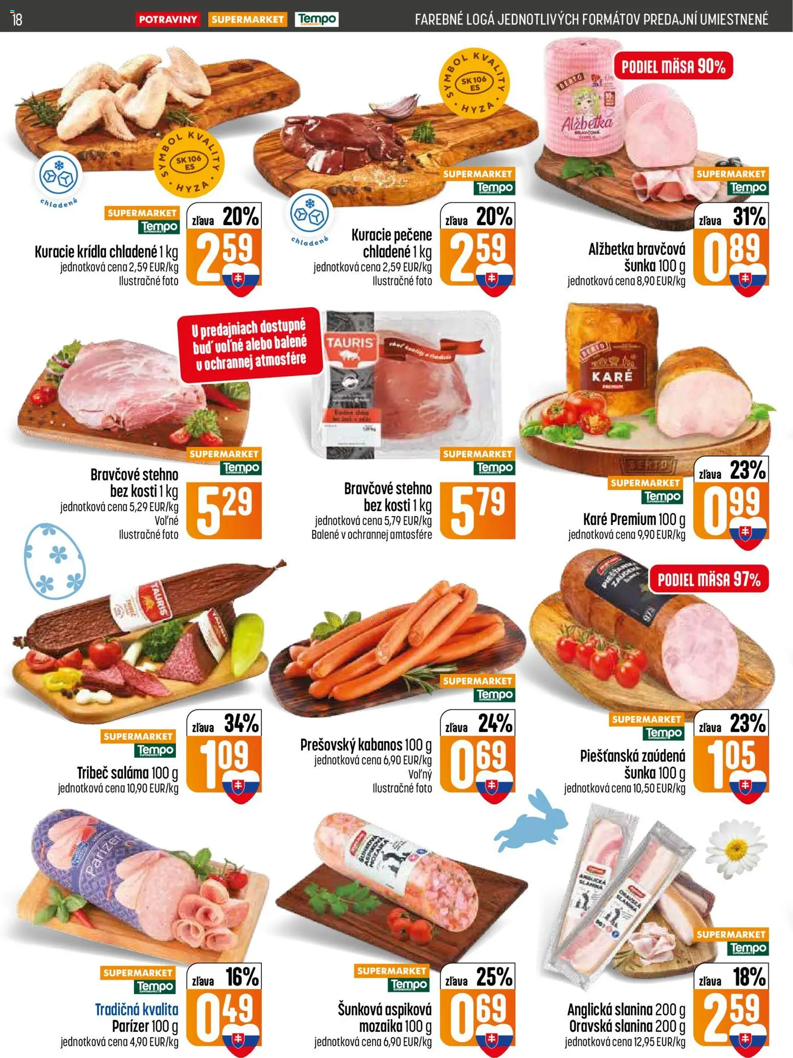 Nové COOP Jednota akcie – leták je platný od 05.03.2026 | Strana: 18 | Produkty: Saláma, Šunka, Bravčové stehno, Kuracie krídla