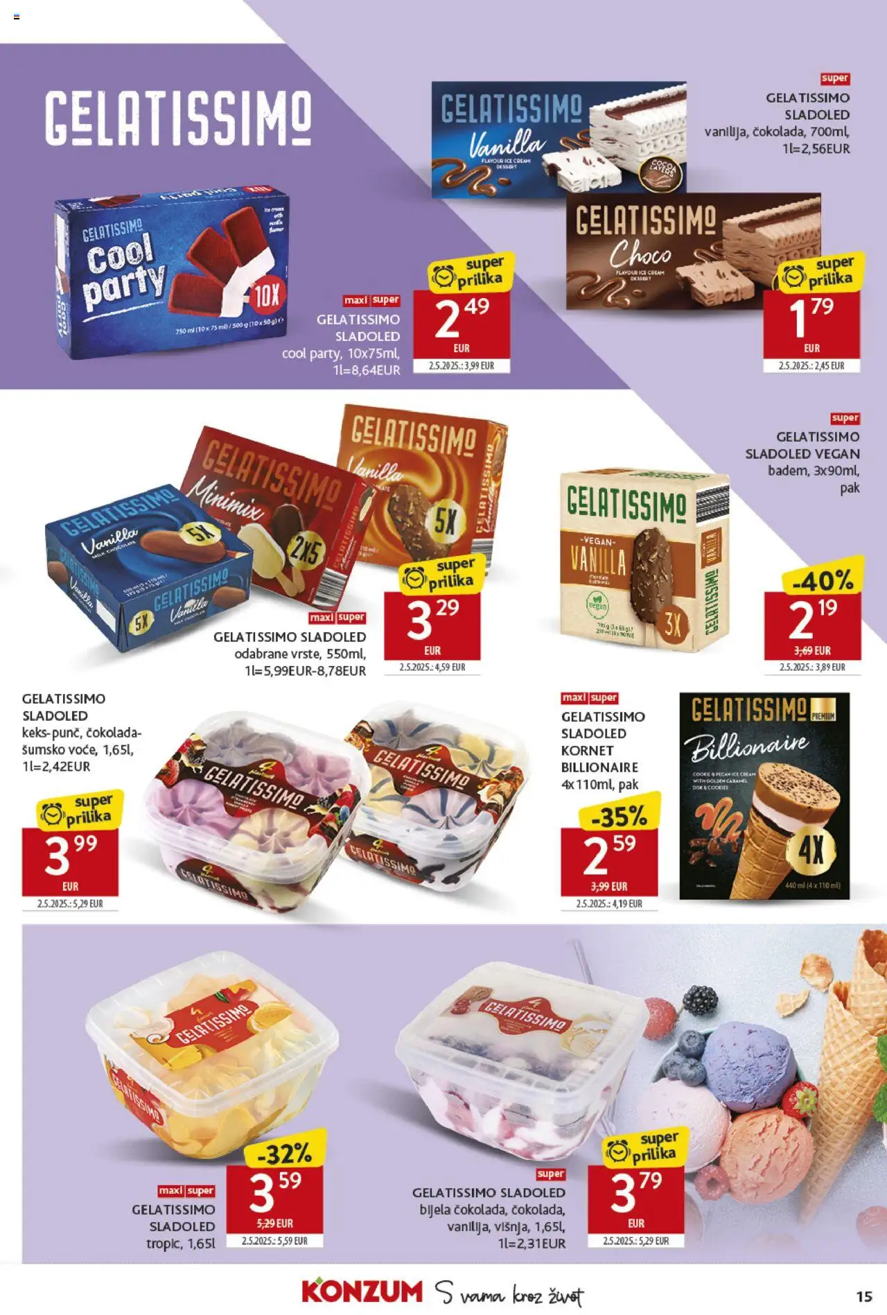 Konzum katalog | vrijedi od 25.06.2025 | Stranica: 15 | Proizvodi: Čokolada, Sladoled, Kornet