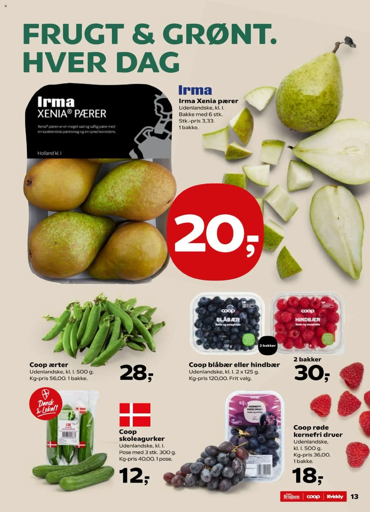 Kvickly tilbudsavis – gyldig fra 17.04.2026 | Side: 13 | Produkter: Blåbær, Hindbær, Ærter, Pærer