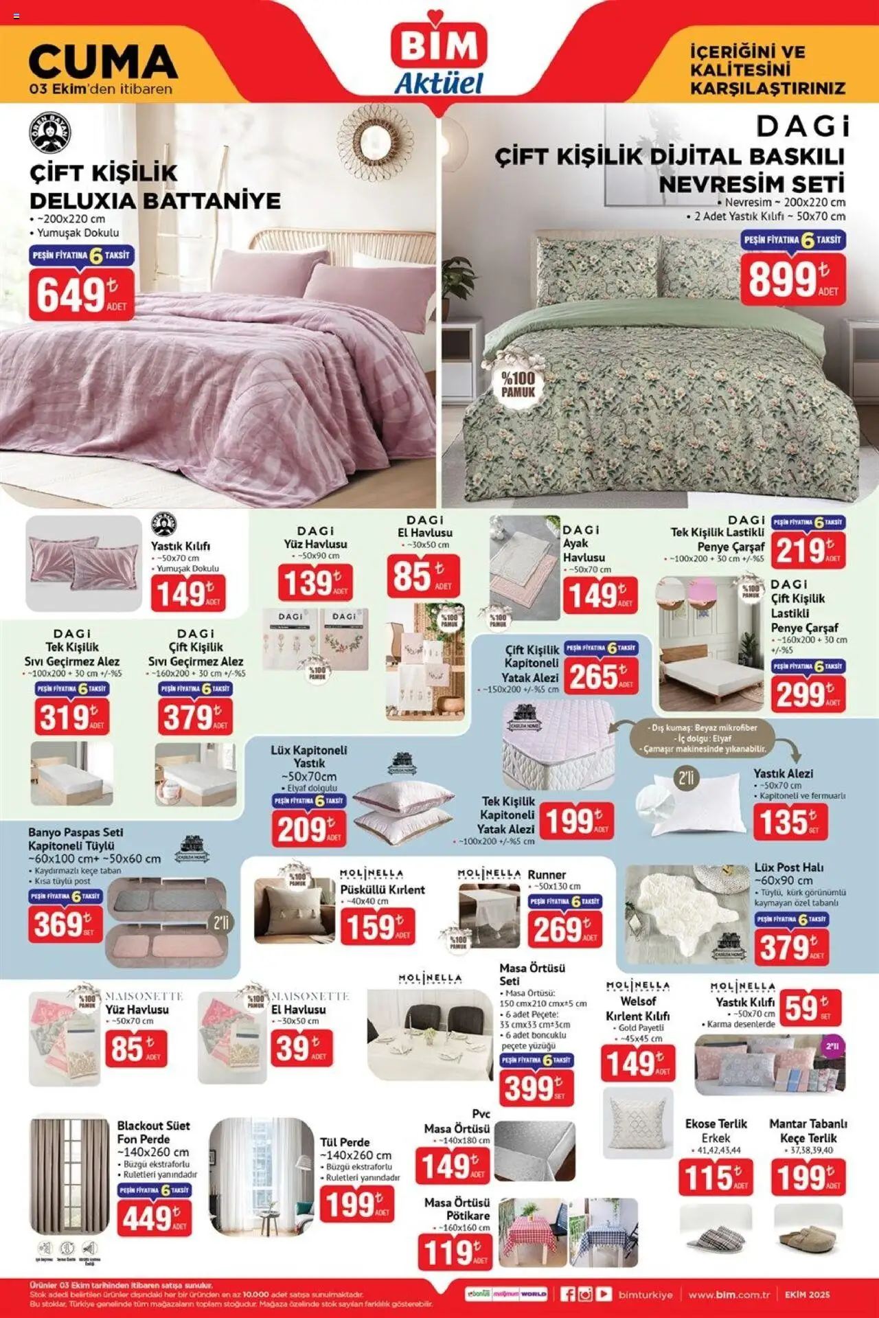 BİM  Katalog Cuma - 03.10.2025 tarihinden itibaren geçerlidir | Sayfa: 3 | Ürünler: Yatak, Halı, Nevresim, Yüz havlusu