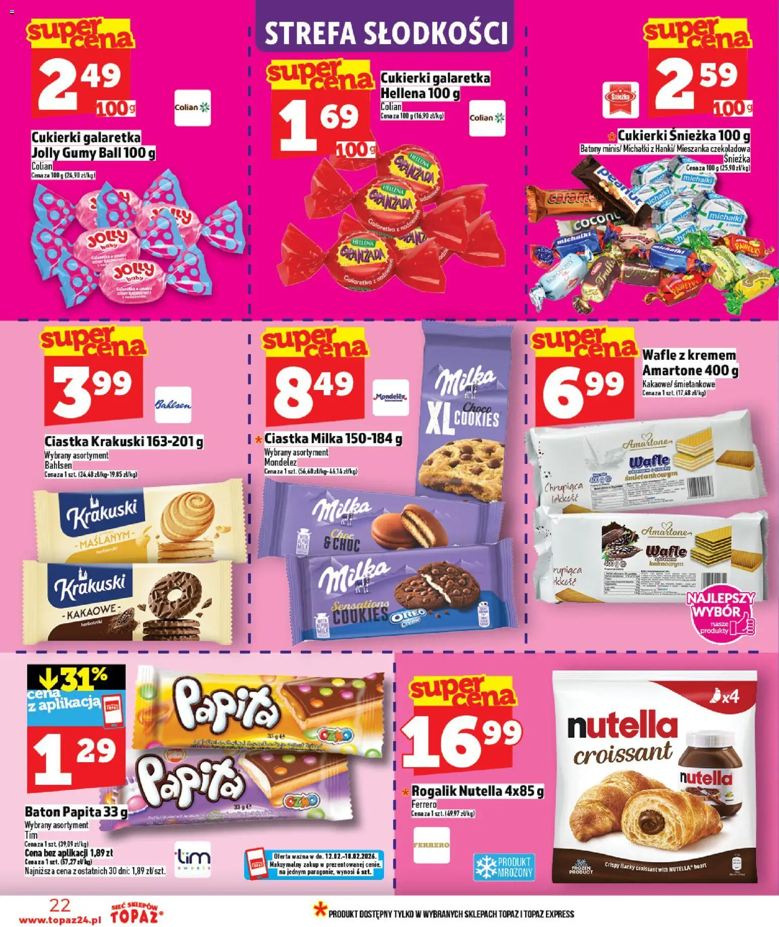 Topaz Gazetka - Ceny małe na stałe od 12.02.2026 | Strona: 22 | Produkty: Czekoladowa, Gumy, Milka, Cukierki