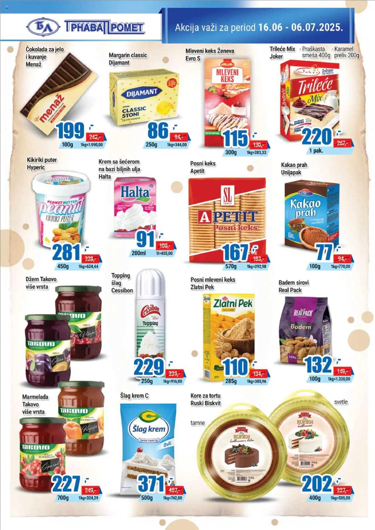 Trnava Promet katalog - važi od 16.06.2025 | Strana: 12 | Proizvode: Keks, Badem, Kikiriki puter, Margarin