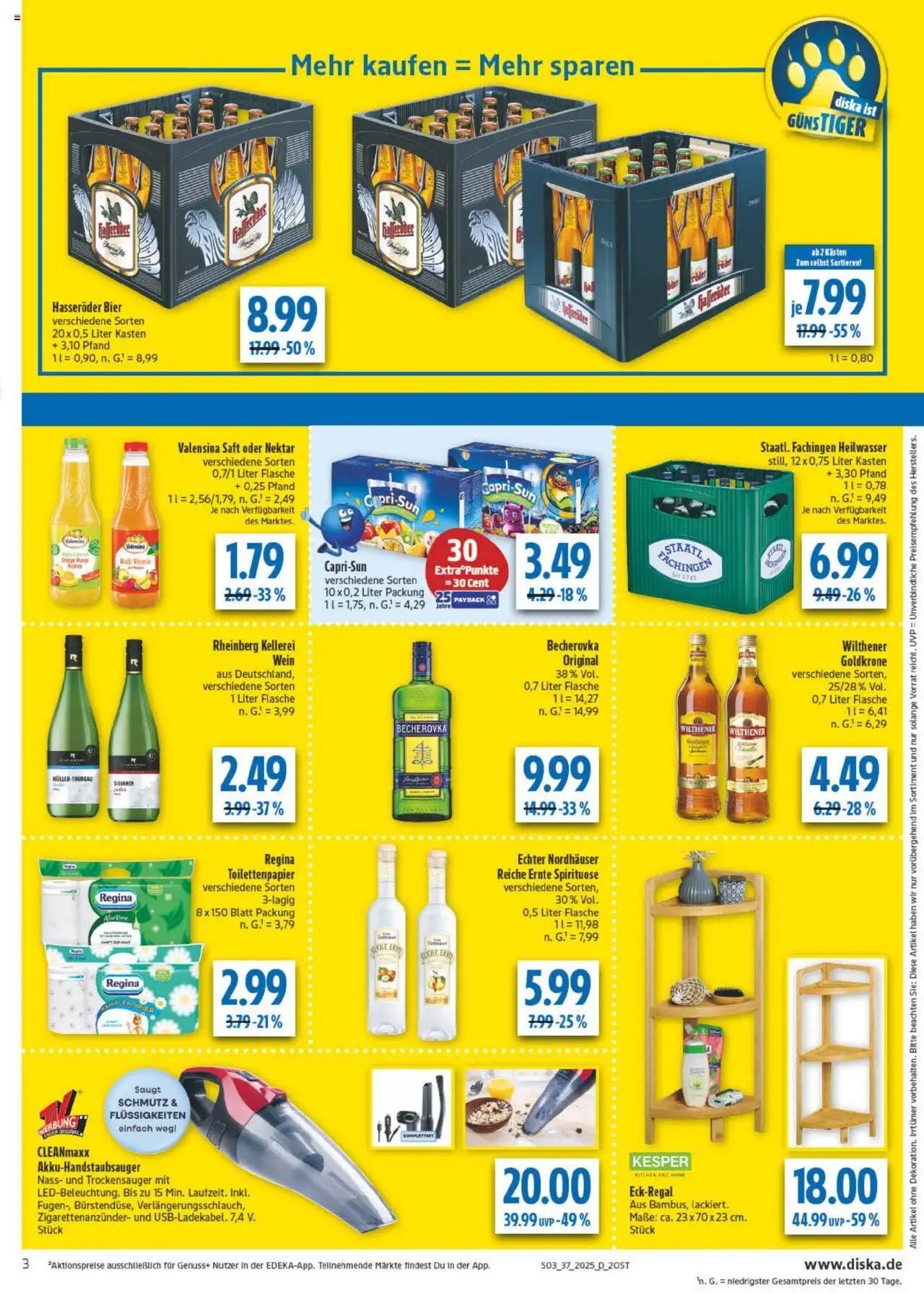 Diska Prospekt 	 – gültig ab 08.09.2025 | Seite: 3 | Produkte: Eckregal, Wilthener, Valensina, Toilettenpapier