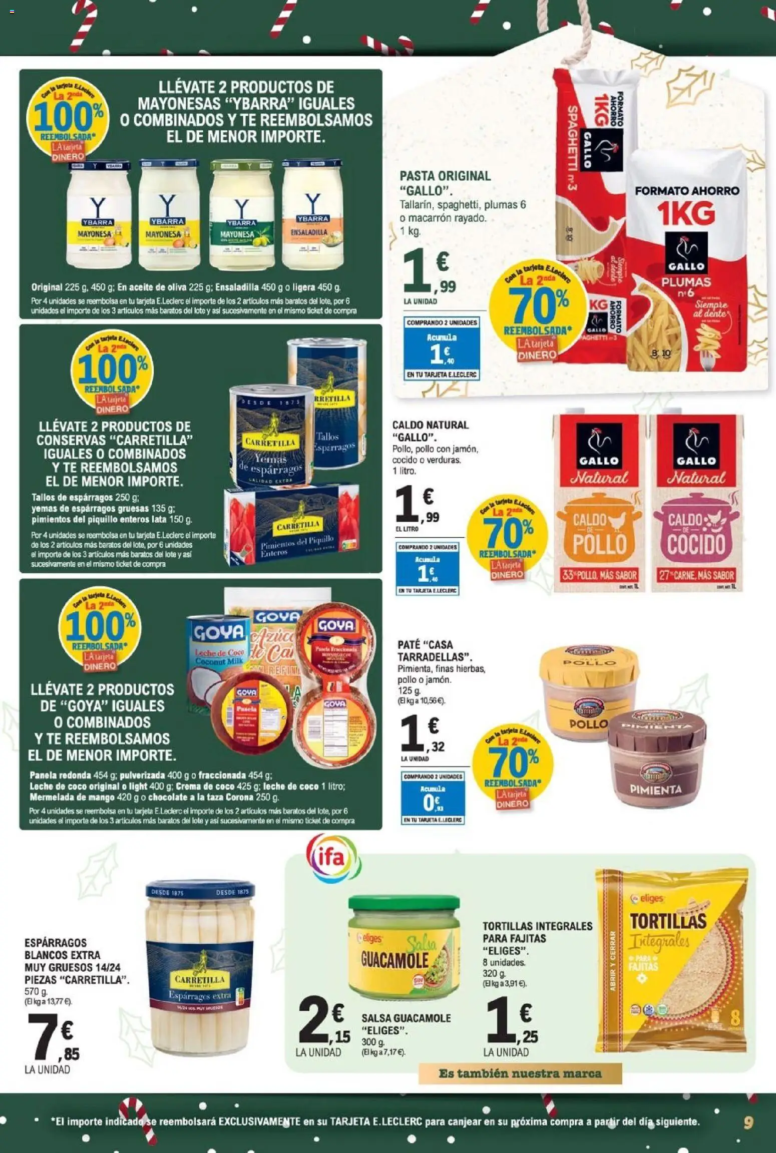 E.Leclerc folleto │ válido desde el 03.12.2025 | Página: 9 | Productos: Aceite, Νερό καρύδας, Pasta, Οθόνη προβολής