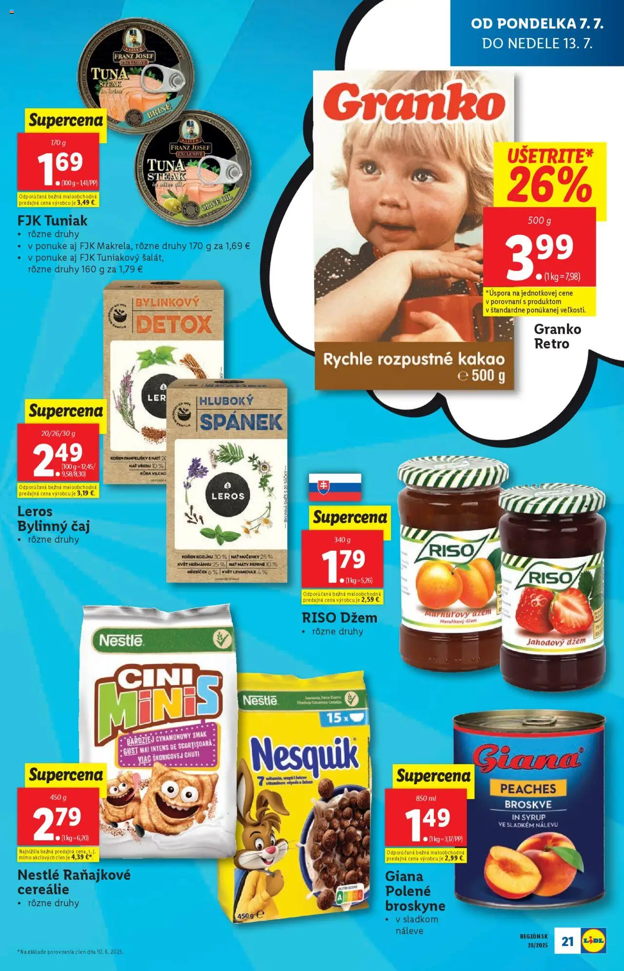 Lidl leták │ platný od 07.07.2025 | Strana: 21 | Produkty: Steak, Granko, Broskyne, Nesquik