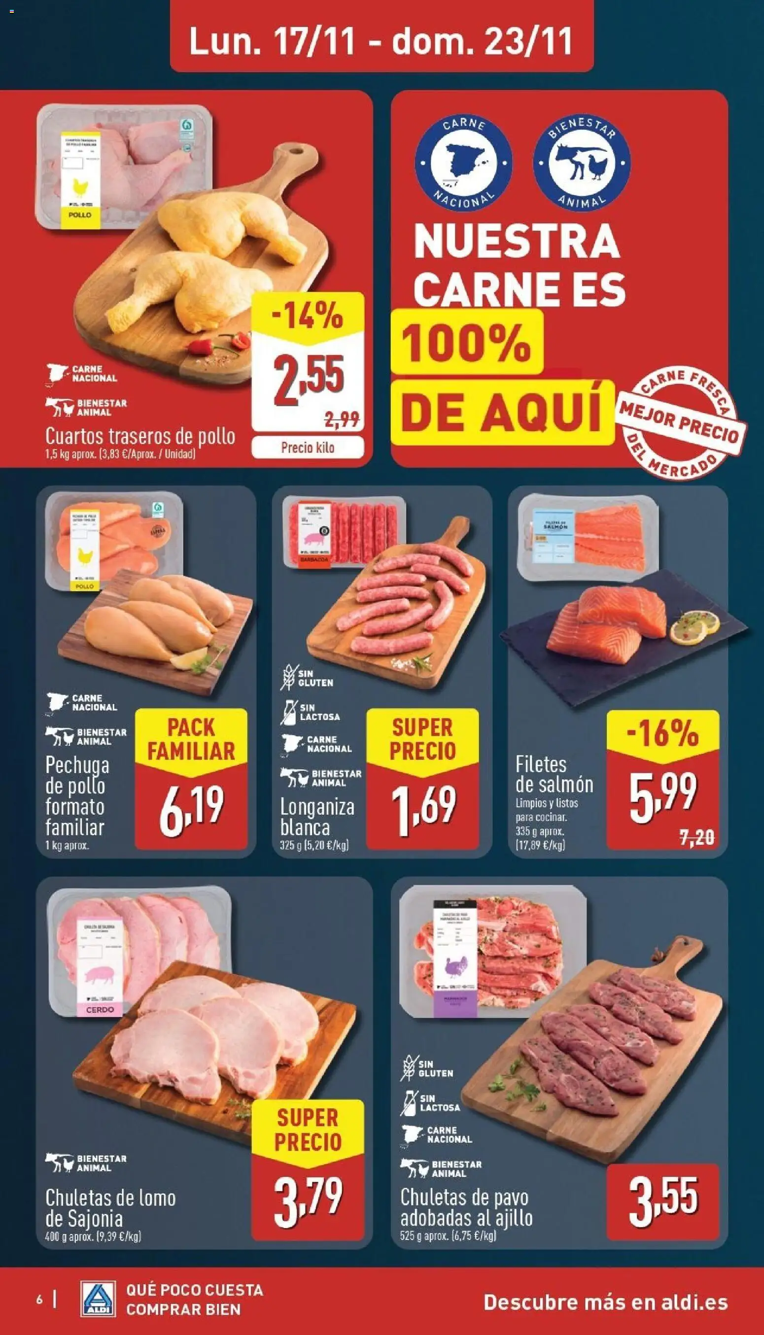 Aldi folleto Península │ válido desde el 17.11.2025 | Página: 6 | Productos: Chuletas de pavo, Cerdo, Longaniza