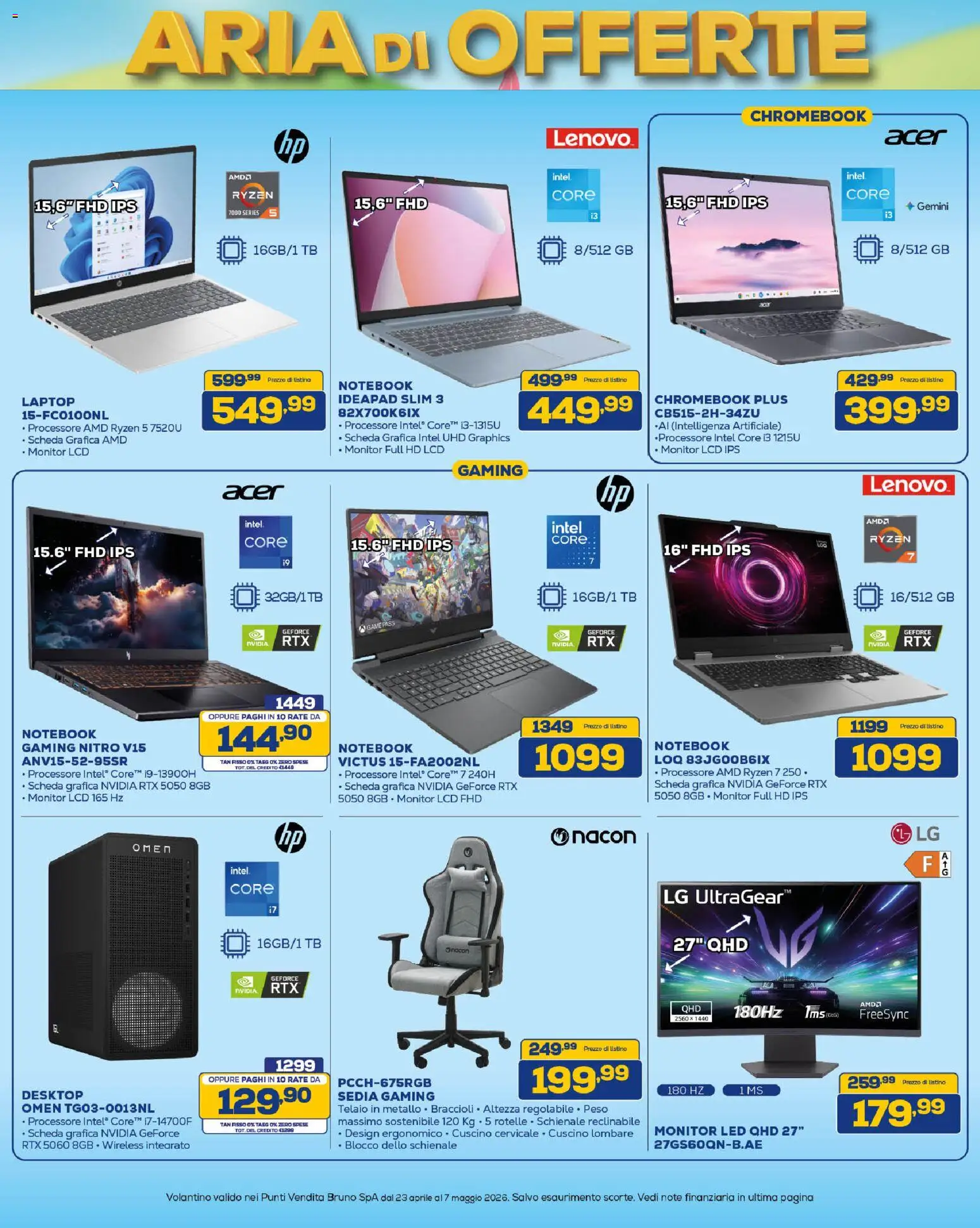 Volantino Euronics del 23.04.2026 | Pagina: 15 | Prodotti: Monitor, Laptop, Cuscino, Sedia