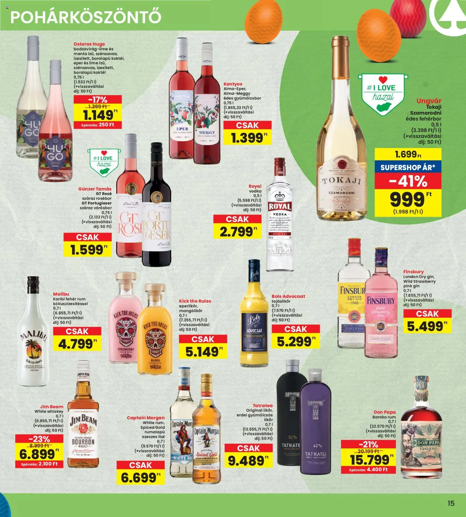 Interspar akciós ujság - amely érvényes a következő dátumtól: 26.03.2026 | Oldal: 15 | Termékek: Whiskey, Rum, Tojáslikőr, Vörösbor
