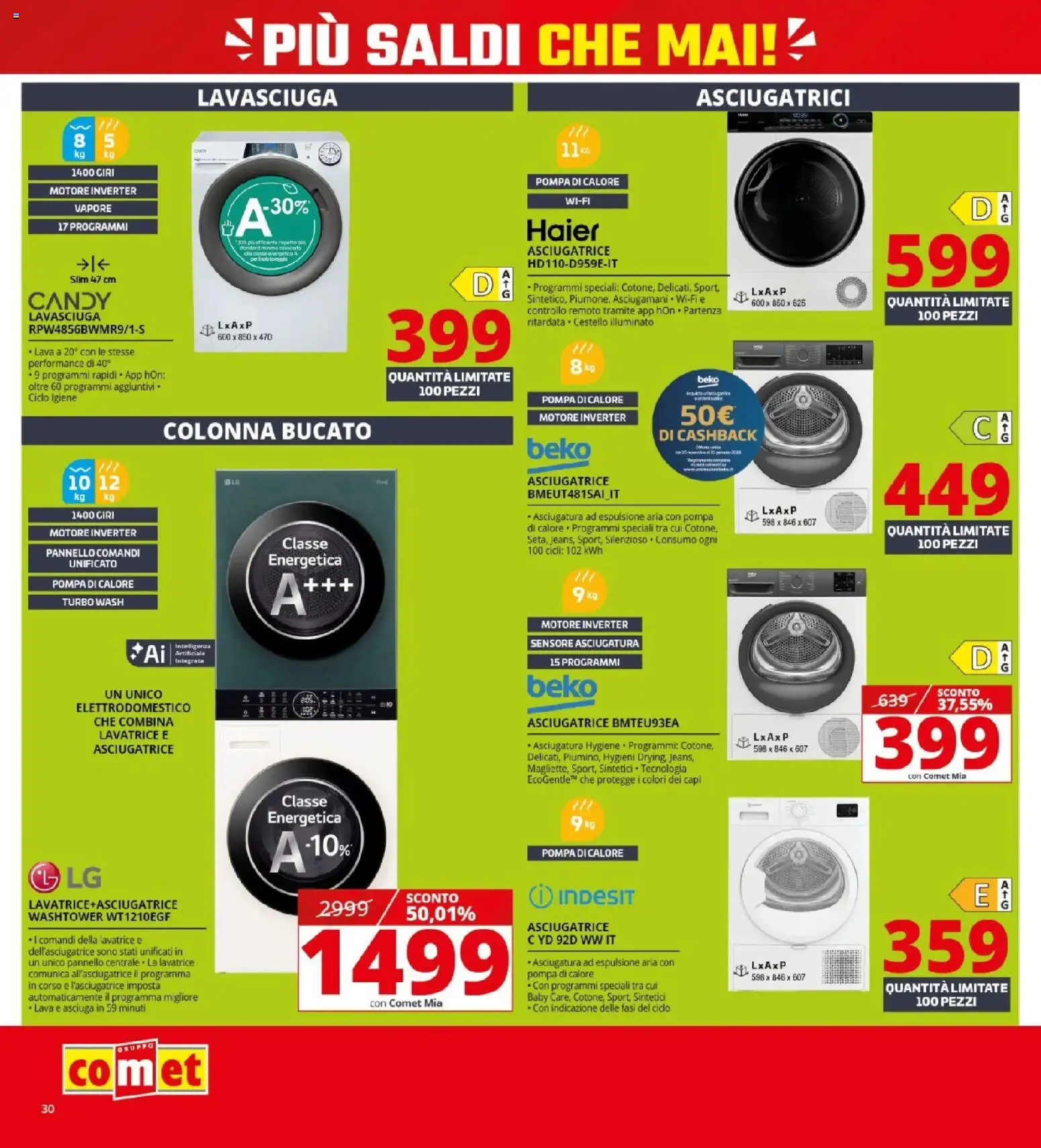 Volantino Comet del 02.01.2026 | Pagina: 30 | Prodotti: Lavasciuga, Lavatrice, Asciugatrice