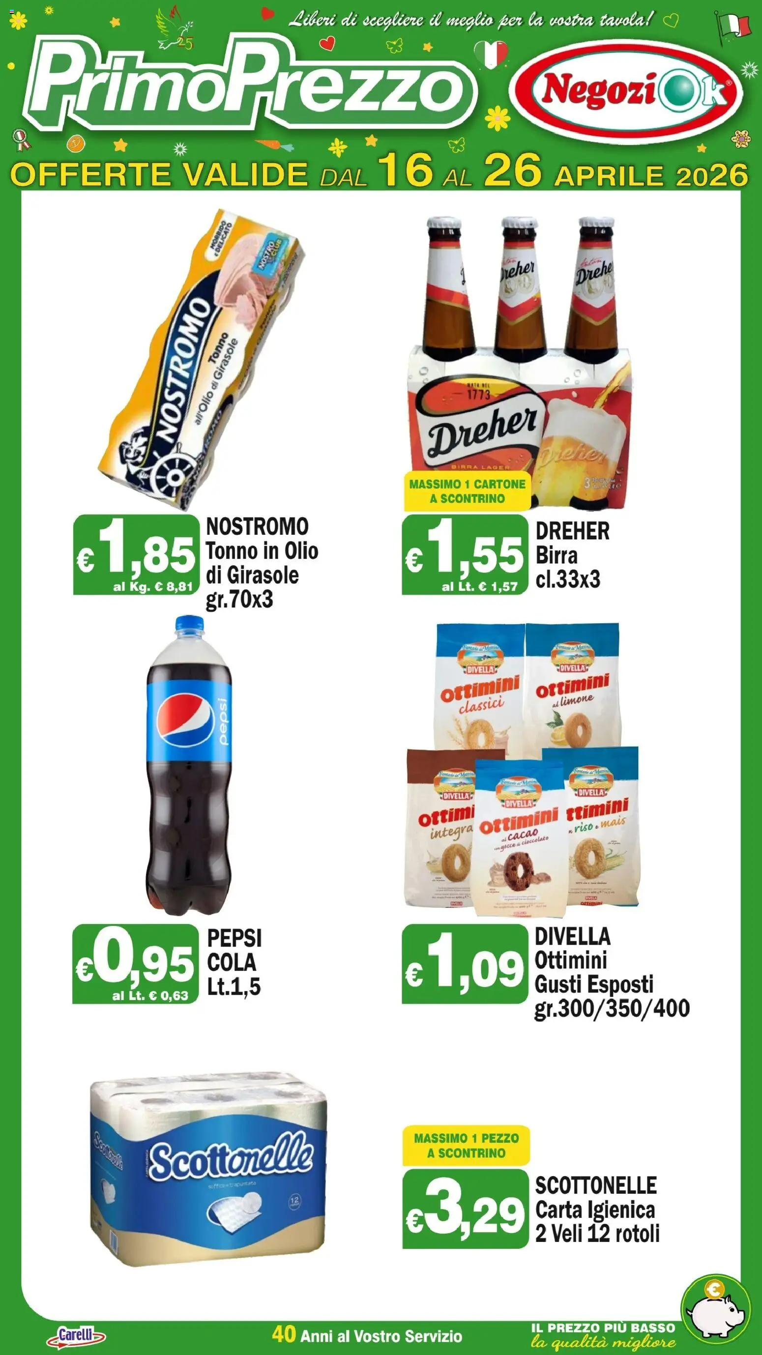 Volantino Primo Prezzo del 16.04.2026 | Pagina: 4 | Prodotti: Carta igienica, Cioccolato, Olio, Tonno