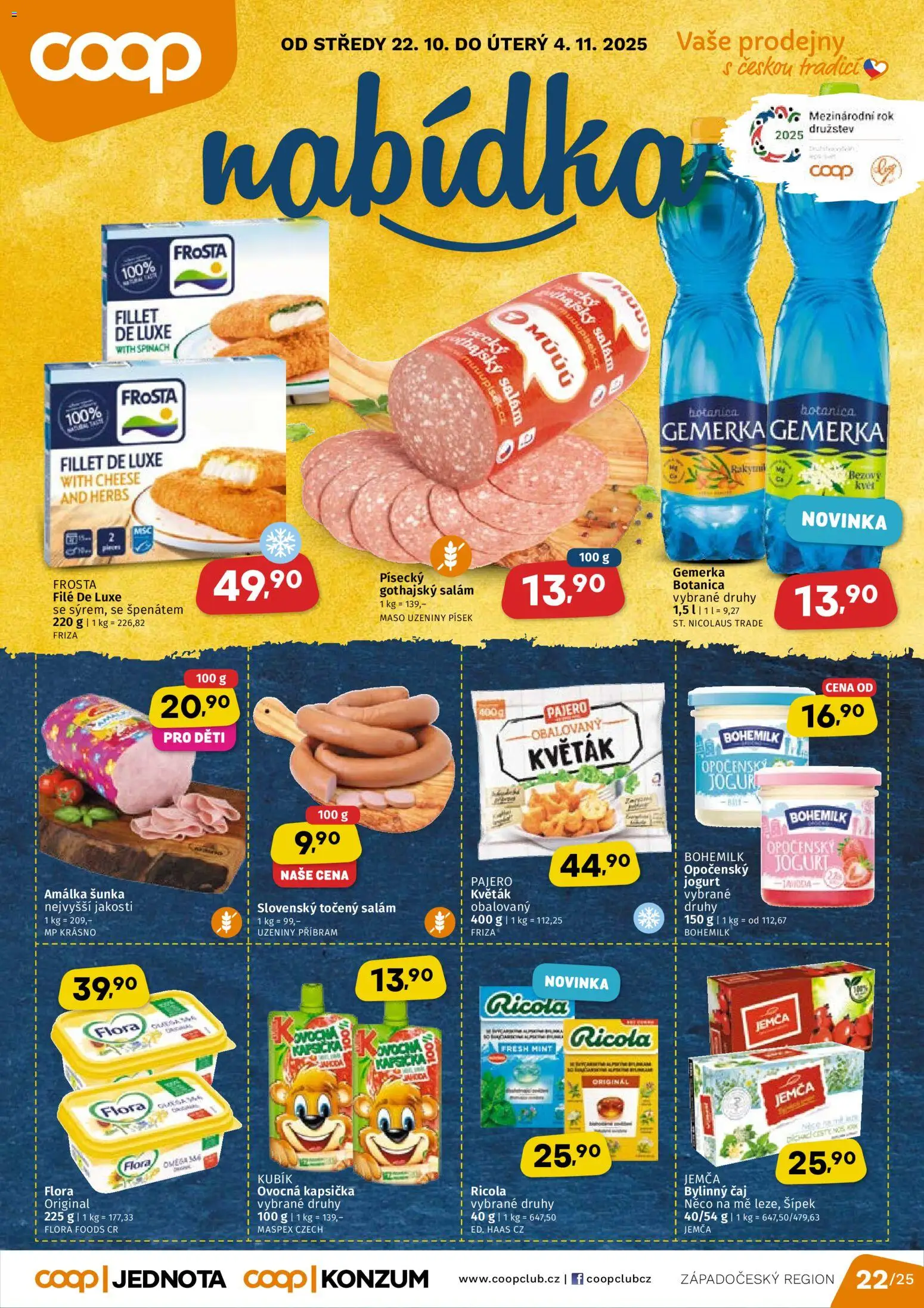 Coop leták - Západočeský region od 22.10.2025 | Strana: 1 | Produkty: Jogurt, Písek, Omega, Gothajský salám