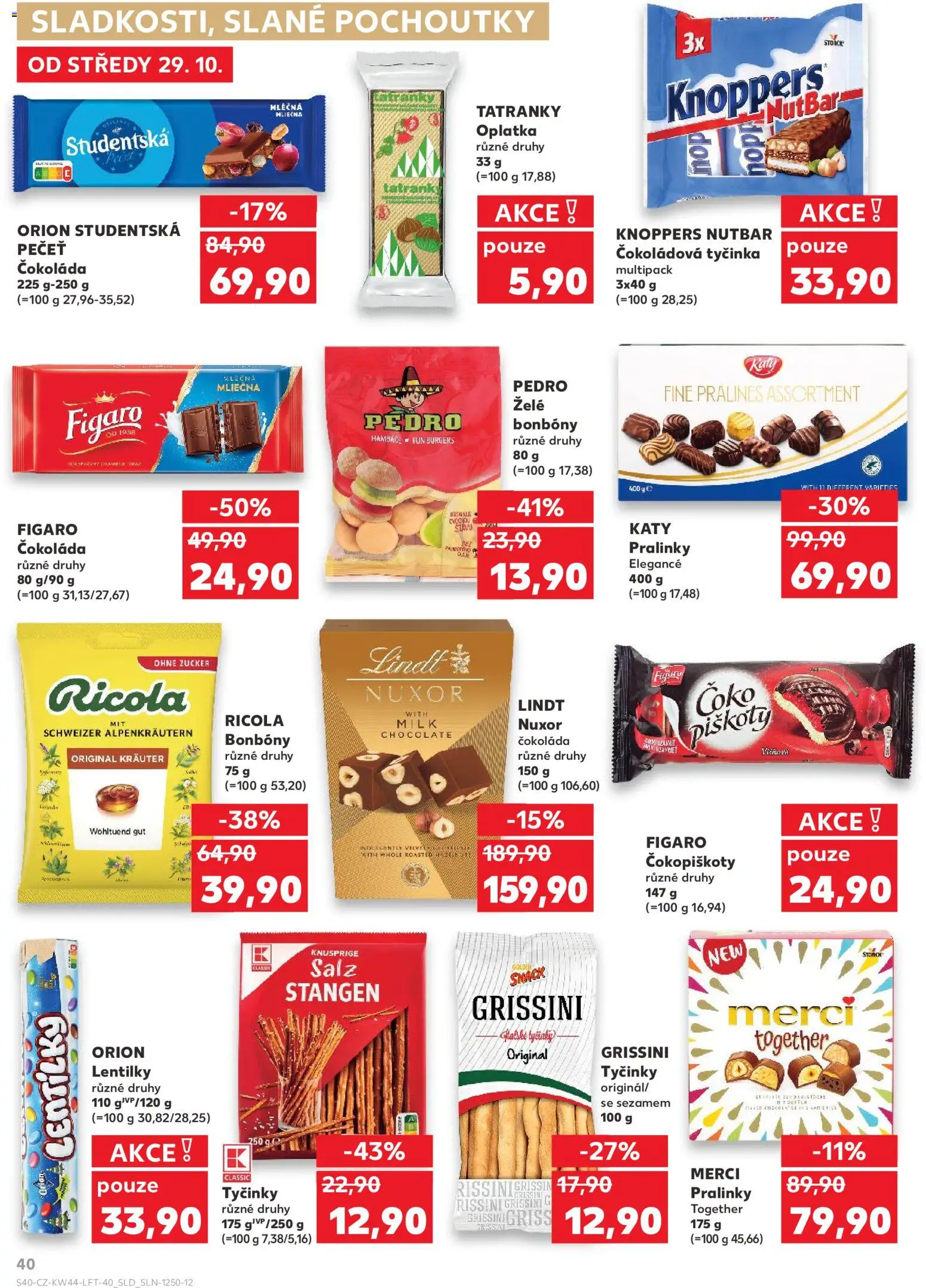 Kaufland leták - Kolín od 29.10.2025 | Strana: 40 | Produkty: Lindt, Bonbóny, Studentská pečeť, Želé bonbóny