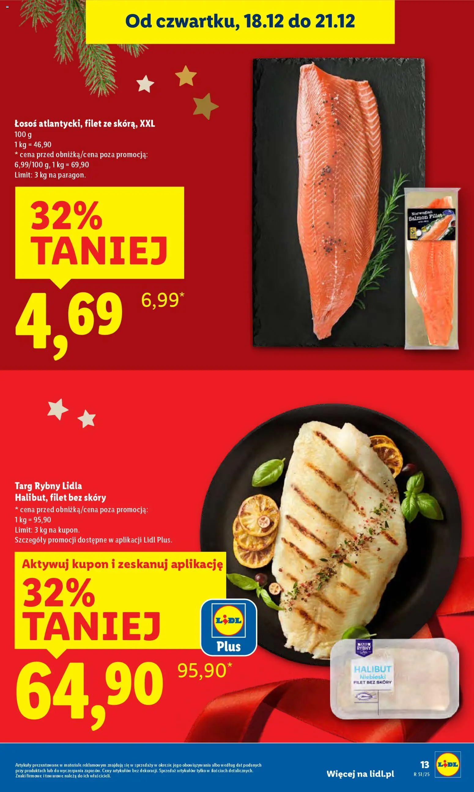 Lidl Gazetka od 18.12.2025 | Strona: 13 | Produkty: Halibut, Łosoś
