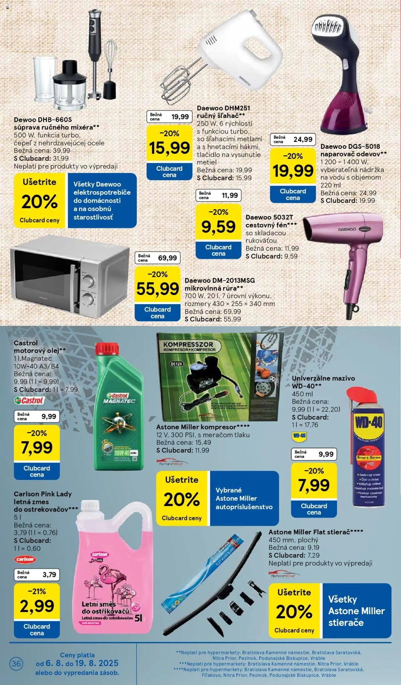Tesco Hypermarket - leták │ platný od 06.08.2025 | Strana: 36 | Produkty: Ručný šľahač, Naparovač odevov, Kompresor, Rúra