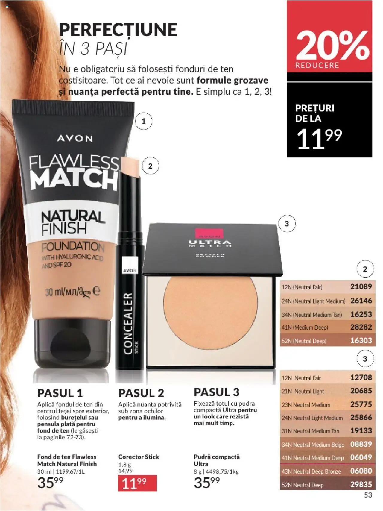 Catalog Avon - 08 2025 – valabil de la 01.08.2025 | Pagină: 53 | Produse: Fond de ten, Concealer, Pudră