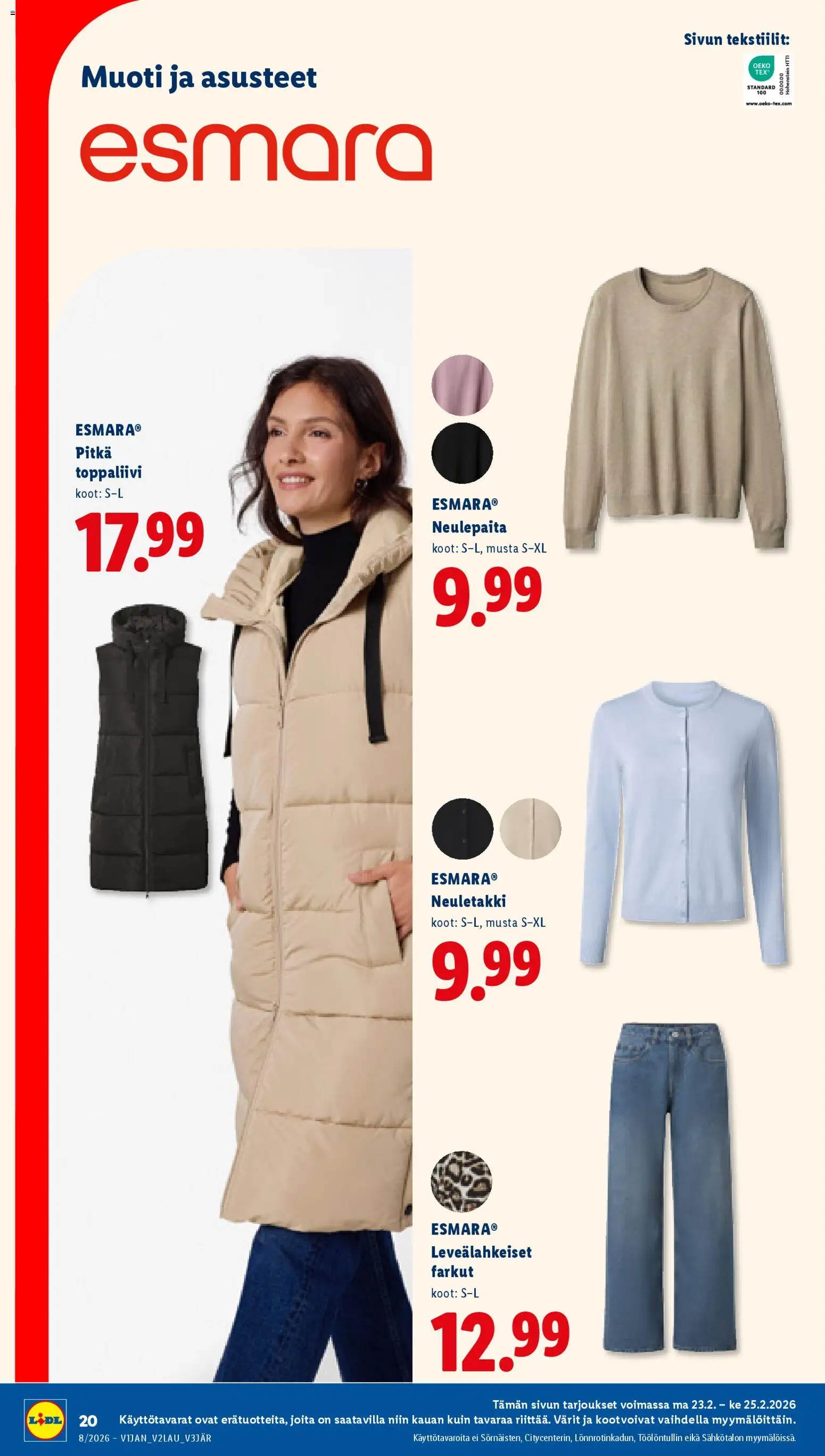 Lidl tarjoukset – voimassa 19.02.2026 alkaen | Sivu: 26 | Tuotteet: Neuletakki, Farkut