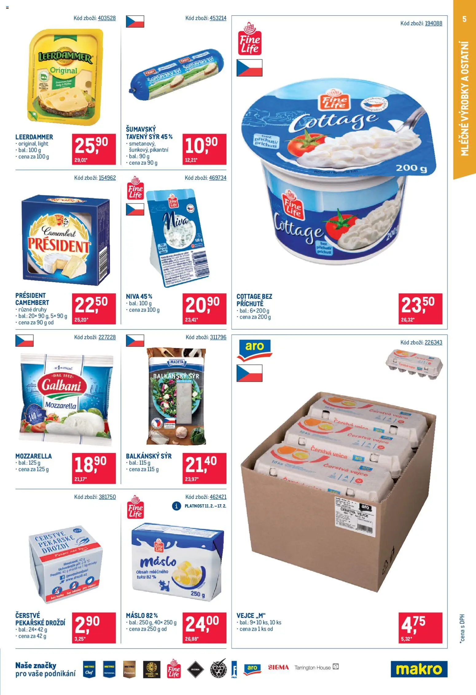 Makro leták - Maloobchod od 11.02.2026 | Strana: 5 | Produkty: Leerdammer, Mozzarella, Niva, Droždí