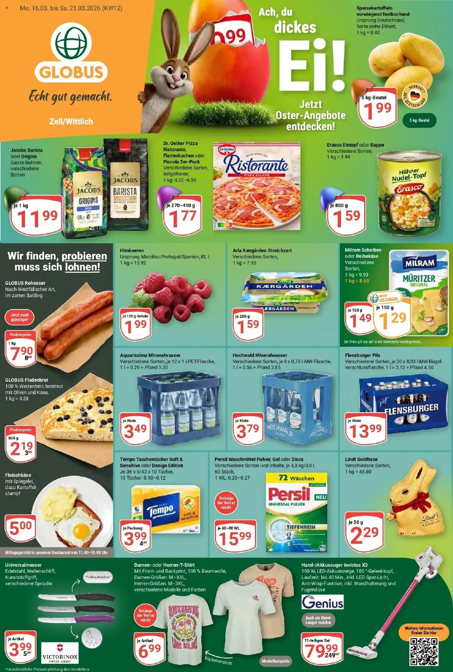 Globus prospekt Wittlich	 – gültig ab 15.03.2026 | Seite: 1 | Produkte: Ristorante, Milram, Tempo, Lindt