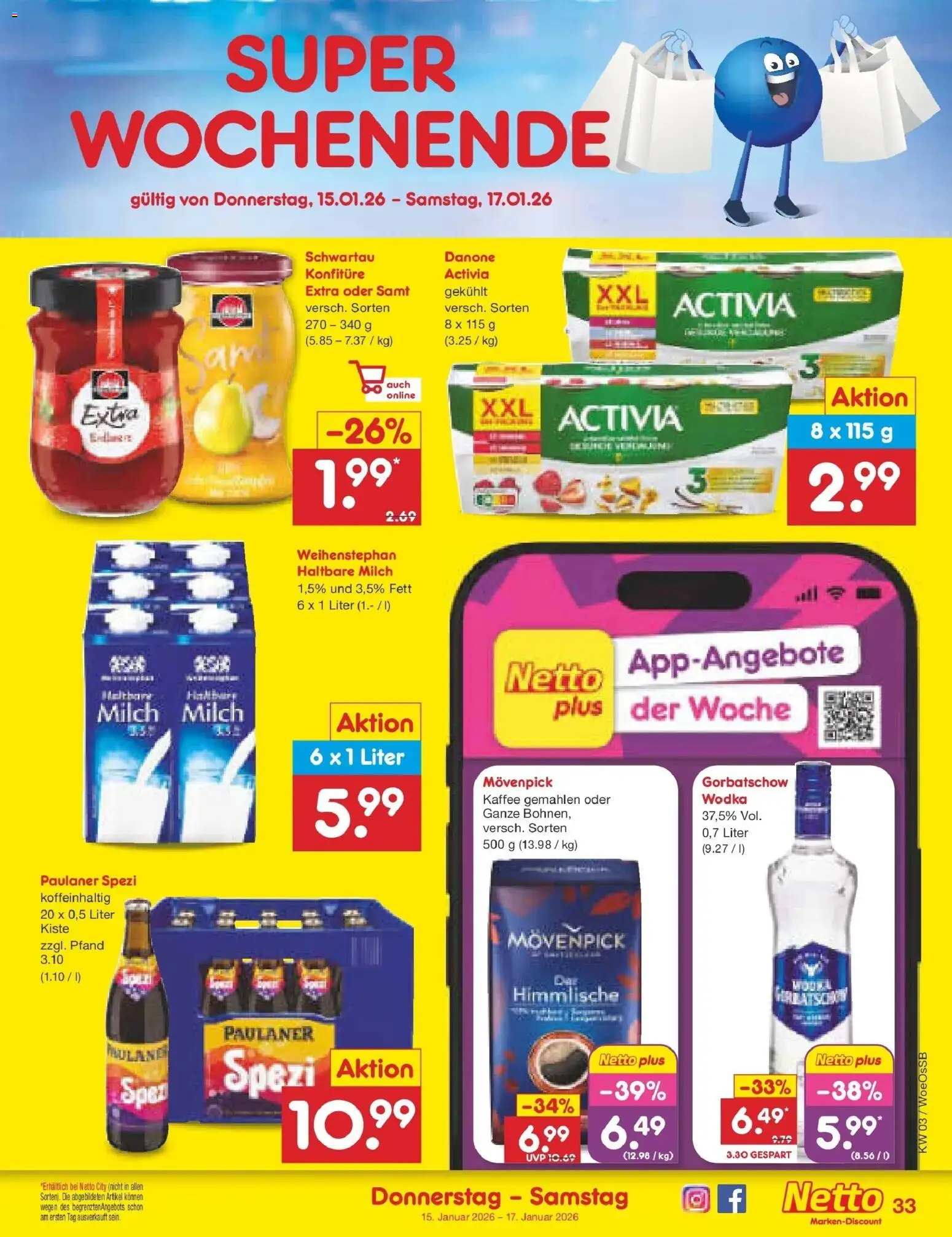 Netto Marken-Discount prospekt Gemmingen	 – gültig ab 12.01.2026 | Seite: 43 | Produkte: Activia, Milch, Haltbare milch, Paulaner