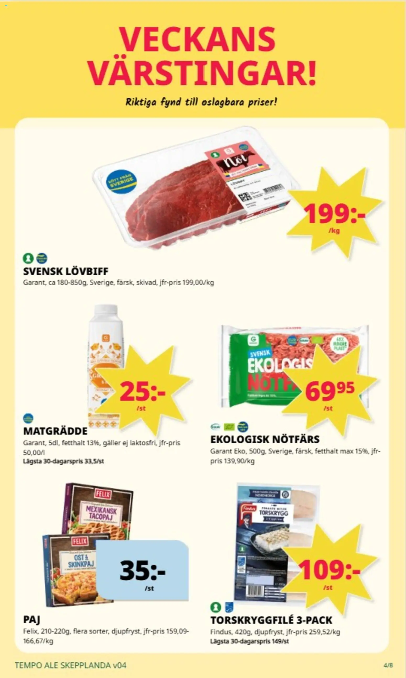 Tempo reklamblad aktuell från 19.01.2026 | Sida: 4 | Produkter: Nötfärs, Galler, Lövbiff