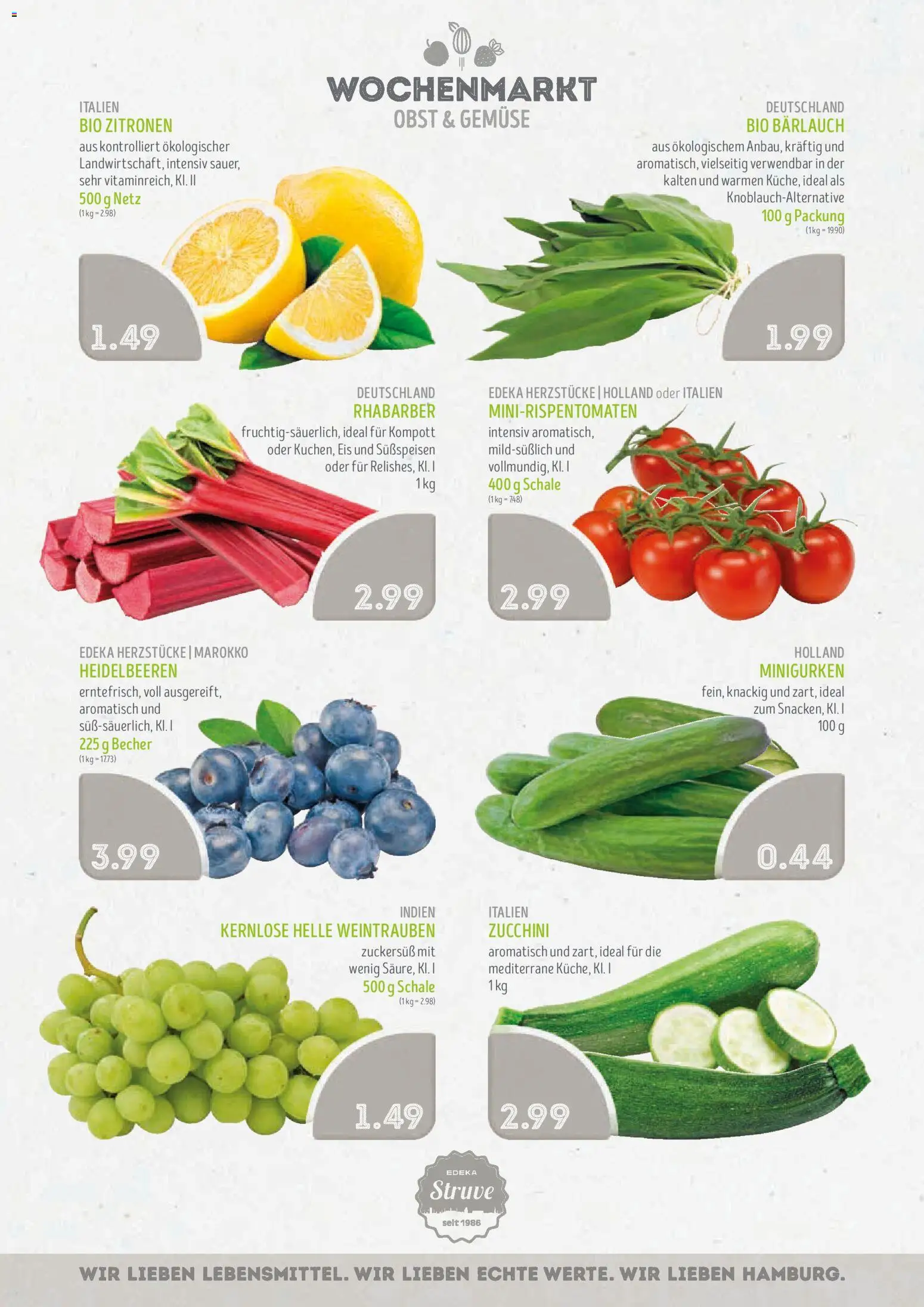 Edeka Struve Prospekt 	 – gültig ab 13.04.2026 | Seite: 4 | Produkte: Heidelbeeren, Gemüse, Weintrauben, Zitronen