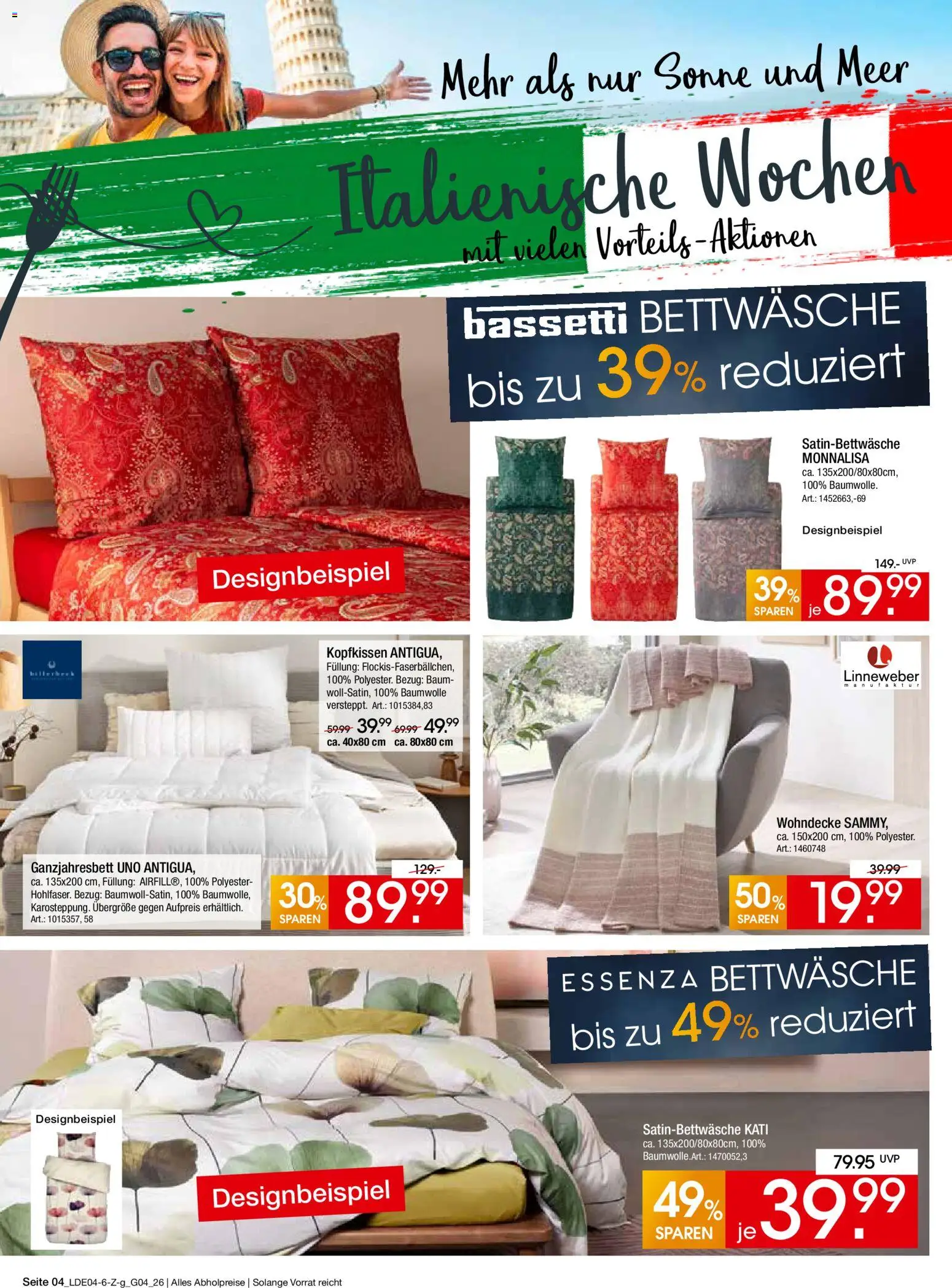 Zurbrüggen Italienische Wochen – gültig ab 11.04.2026 | Seite: 4 | Produkte: Bettwäsche, Kopfkissen