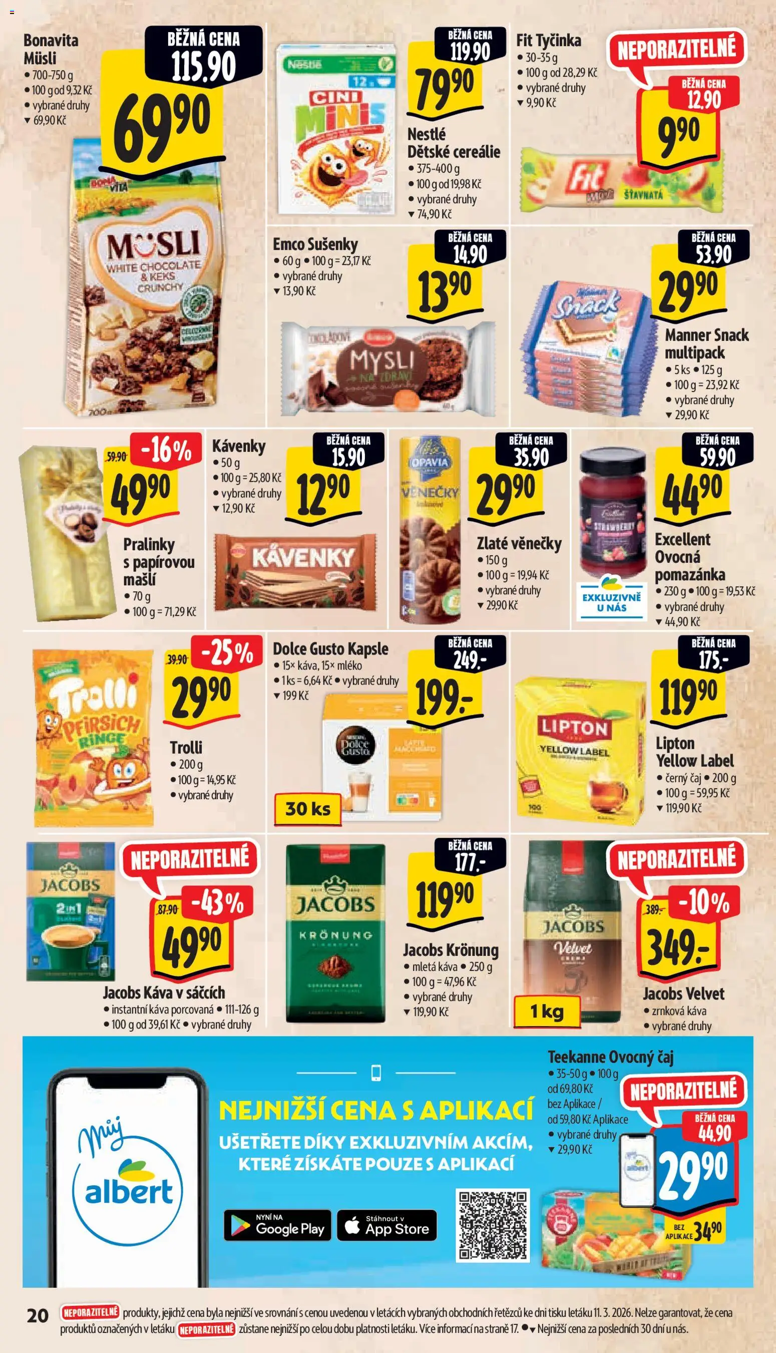 Albert leták - Supermarket od 18.03.2026 | Strana: 28 | Produkty: Čaj, Jacobs, Zrnková káva, Dolce gusto kapsle