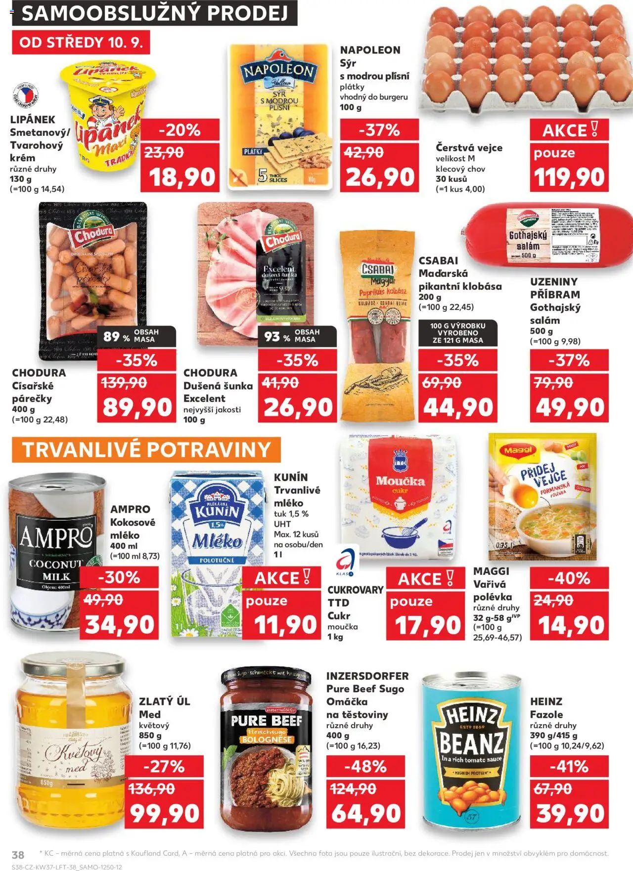 Kaufland leták od 10.09.2025 | Strana: 38 | Produkty: Med, Krém, Klobása, Heinz fazole