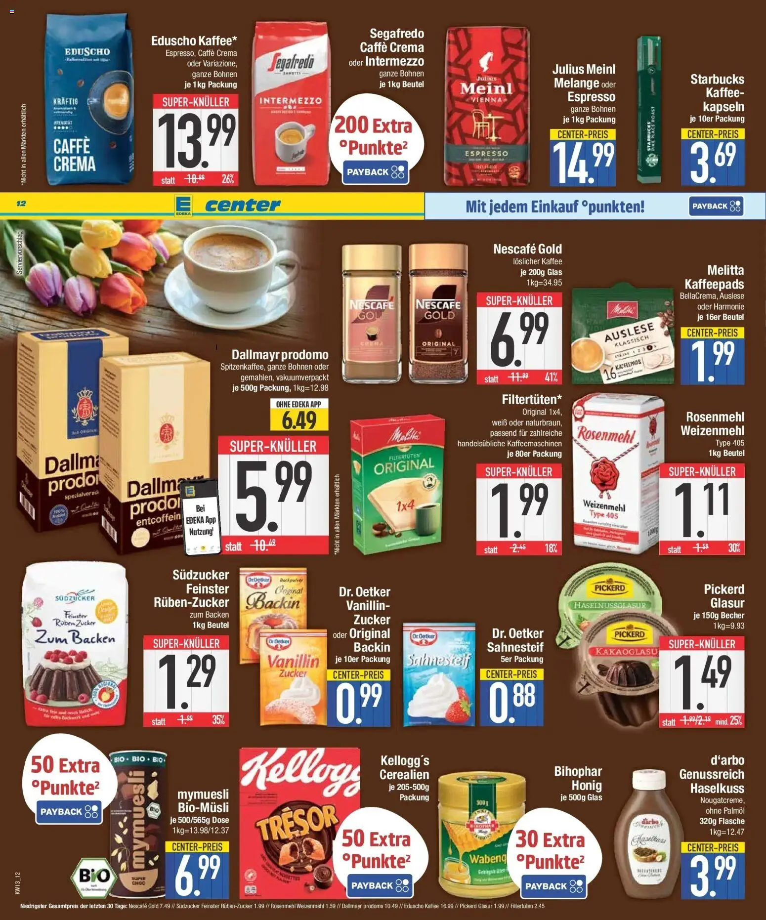 E center Prospekt München	 – gültig ab 23.03.2026 | Seite: 12 | Produkte: Kaffeepads, Weizenmehl, Dallmayr, Segafredo