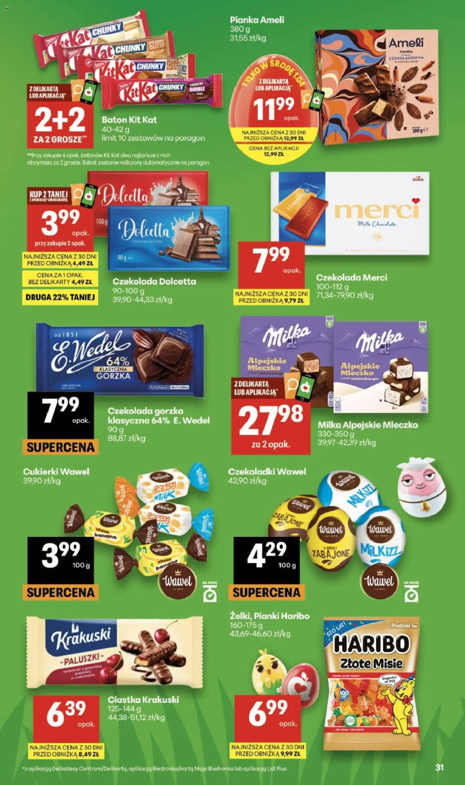 Delikatesy Centrum gazetka - Sklepy Własne od 26.03.2026 | Strona: 31 | Produkty: Czekolada gorzka, Milka, Paluszki, Cukierki
