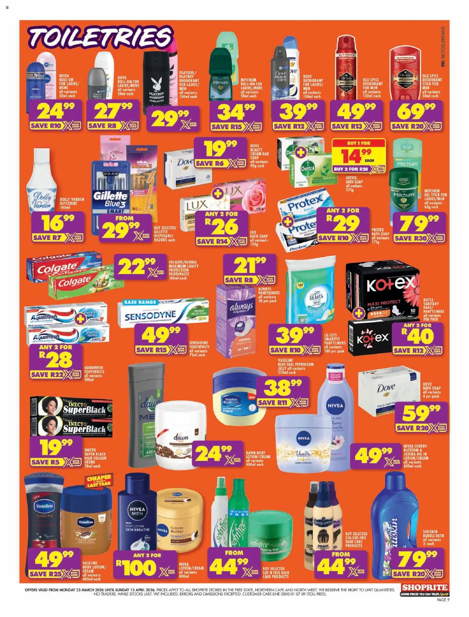 New Shoprite catalogue – valid from 23.03.2026 | Page: 9 | Products: Butter, Oil, Soap, Deodorant