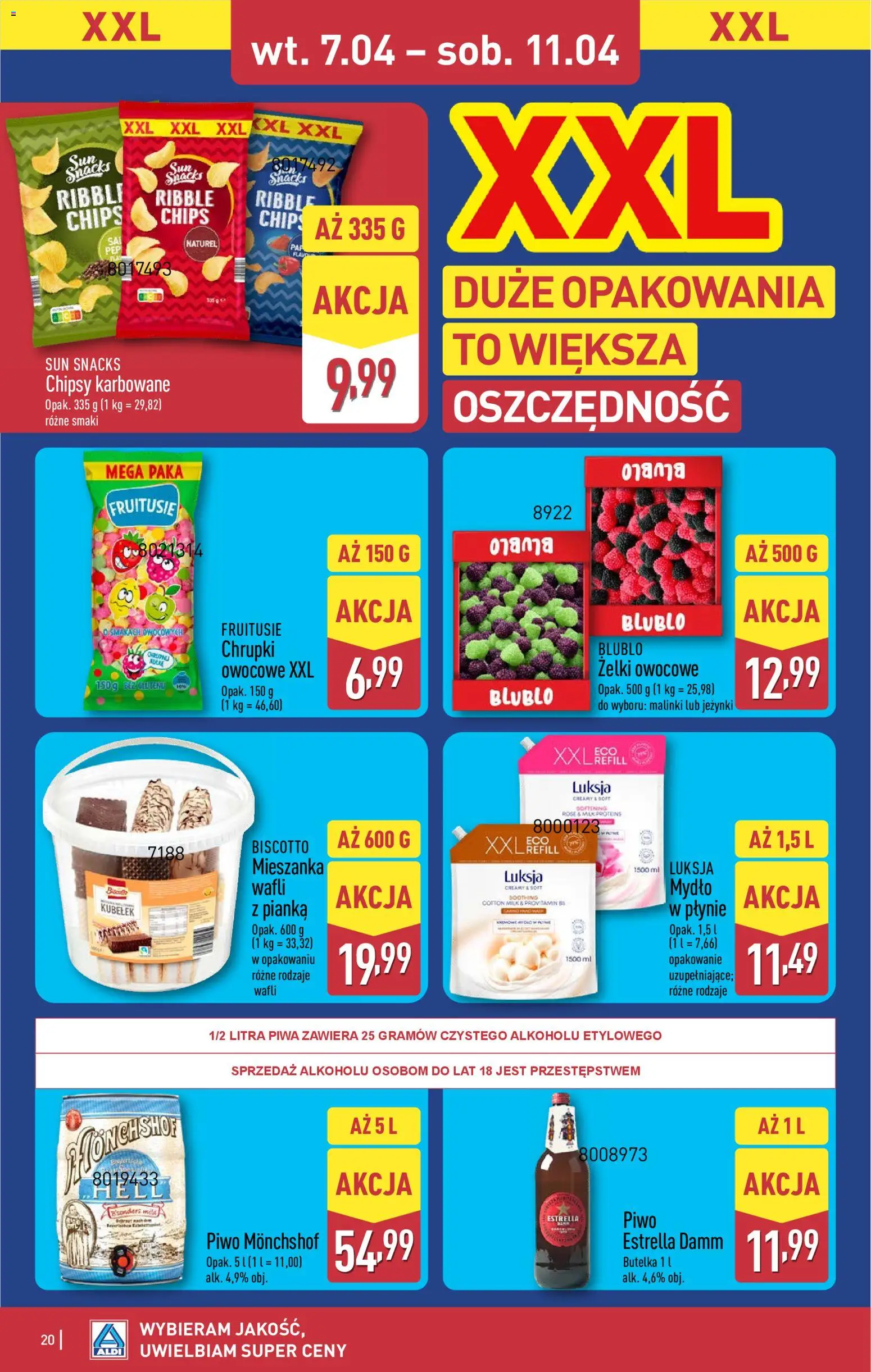 Aldi gazetka od 07.04.2026 | Strona: 20 | Produkty: Chipsy, Chrupki, Żelki, Mydło