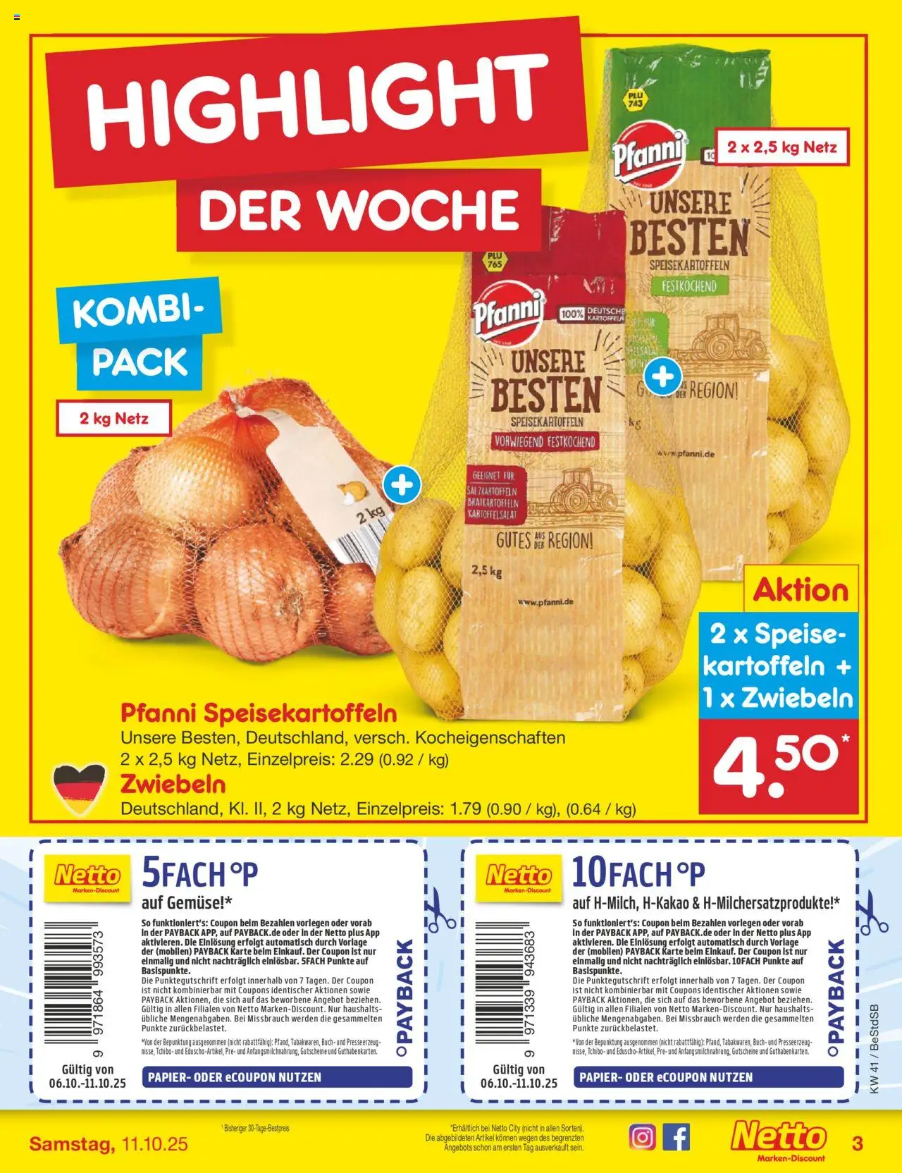 Netto Marken-Discount Prospekt 	 – gültig ab 06.10.2025 | Seite: 3 | Produkte: Kartoffeln, Zwiebeln, Gemüse