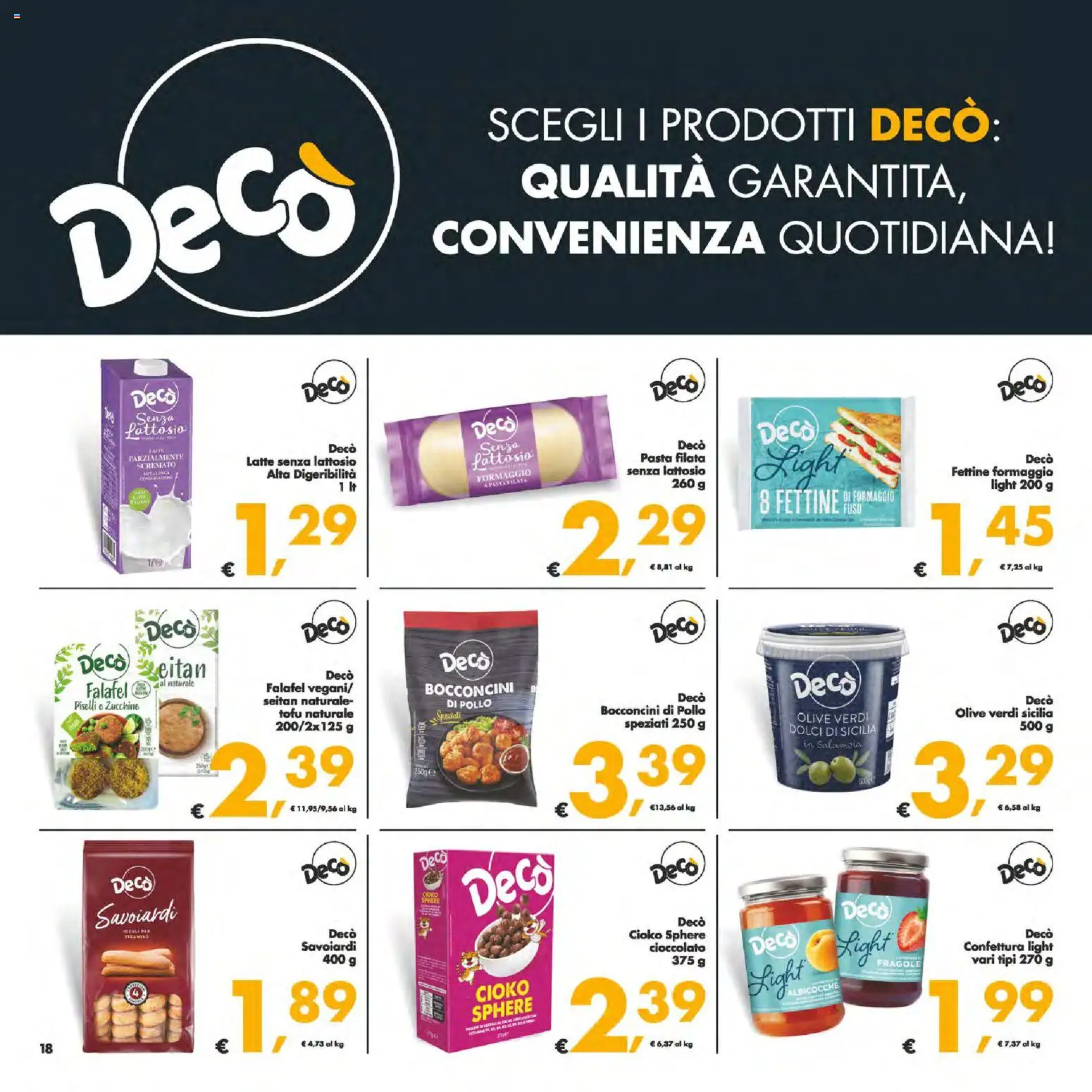 Volantino Decò del 25.11.2025 | Pagina: 18 | Prodotti: Cioccolato, Pollo, Formaggio, Tofu