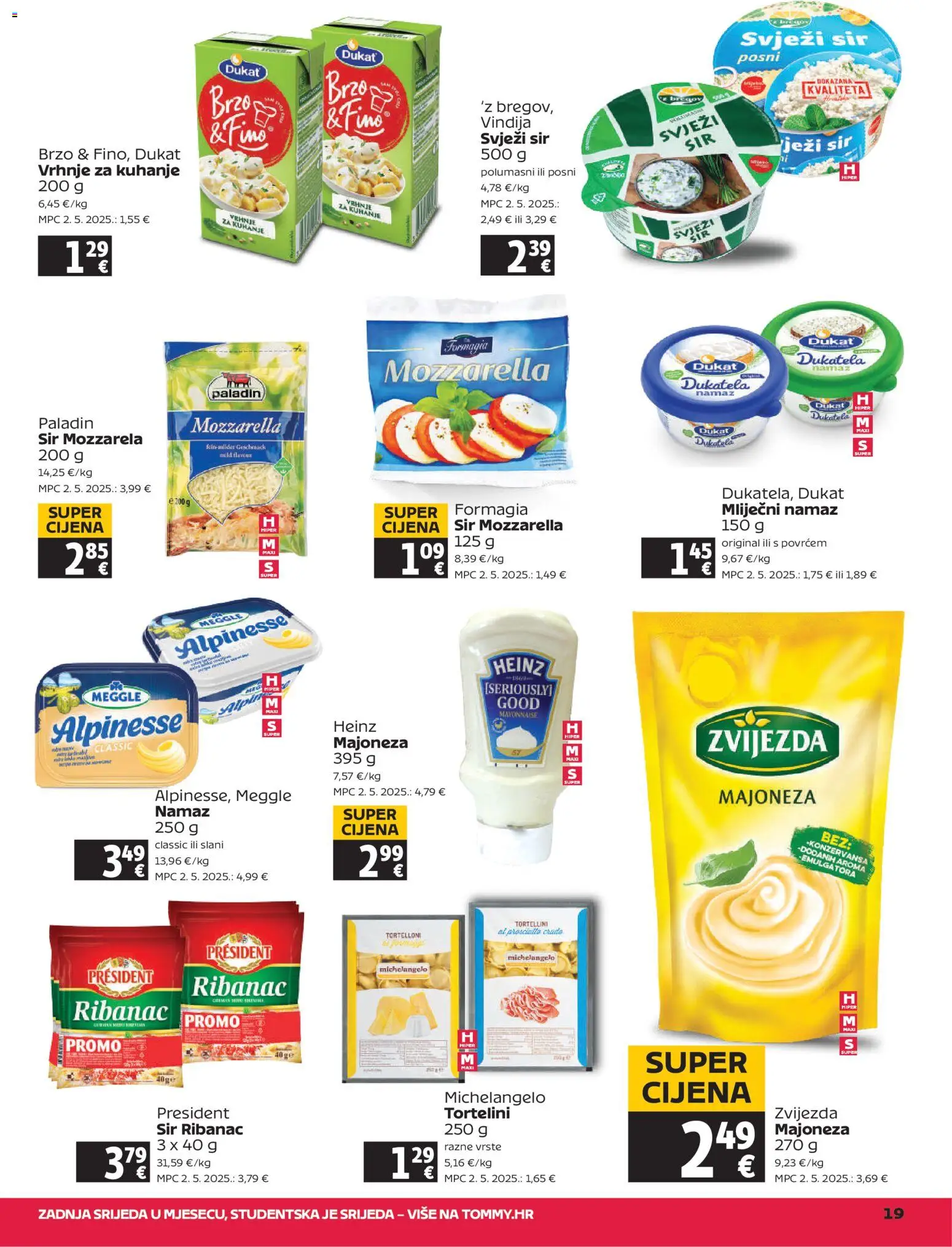 Tommy katalog | vrijedi od 20.11.2025 | Stranica: 19 | Proizvodi: Vindija, Mozzarella, Mliječni namaz, Svježi sir