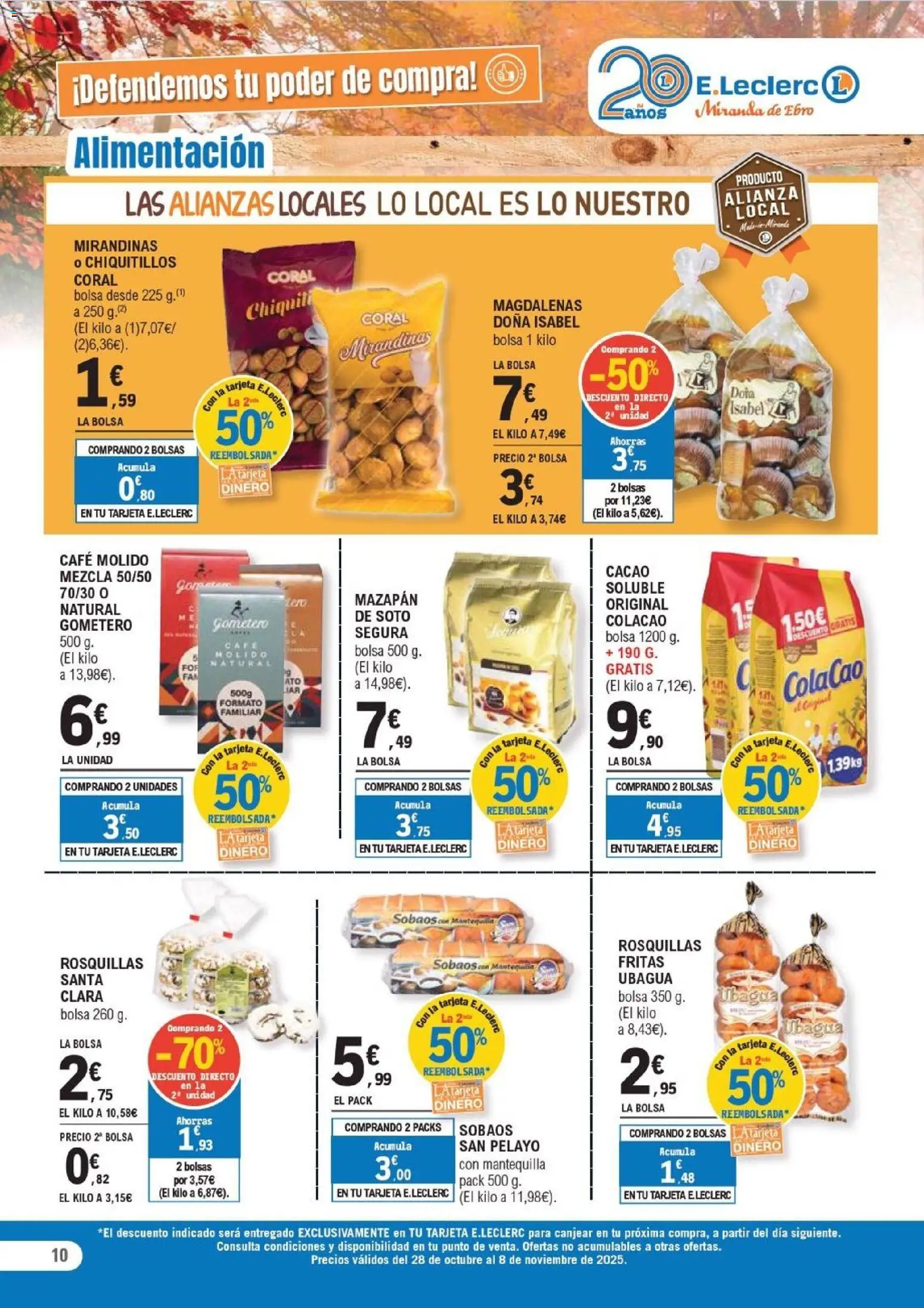 E.Leclerc folleto │ válido desde el 28.10.2025 | Página: 10 | Productos: Café molido, Magdalenas, Cacao soluble, Φρυγανιές σικάλεως