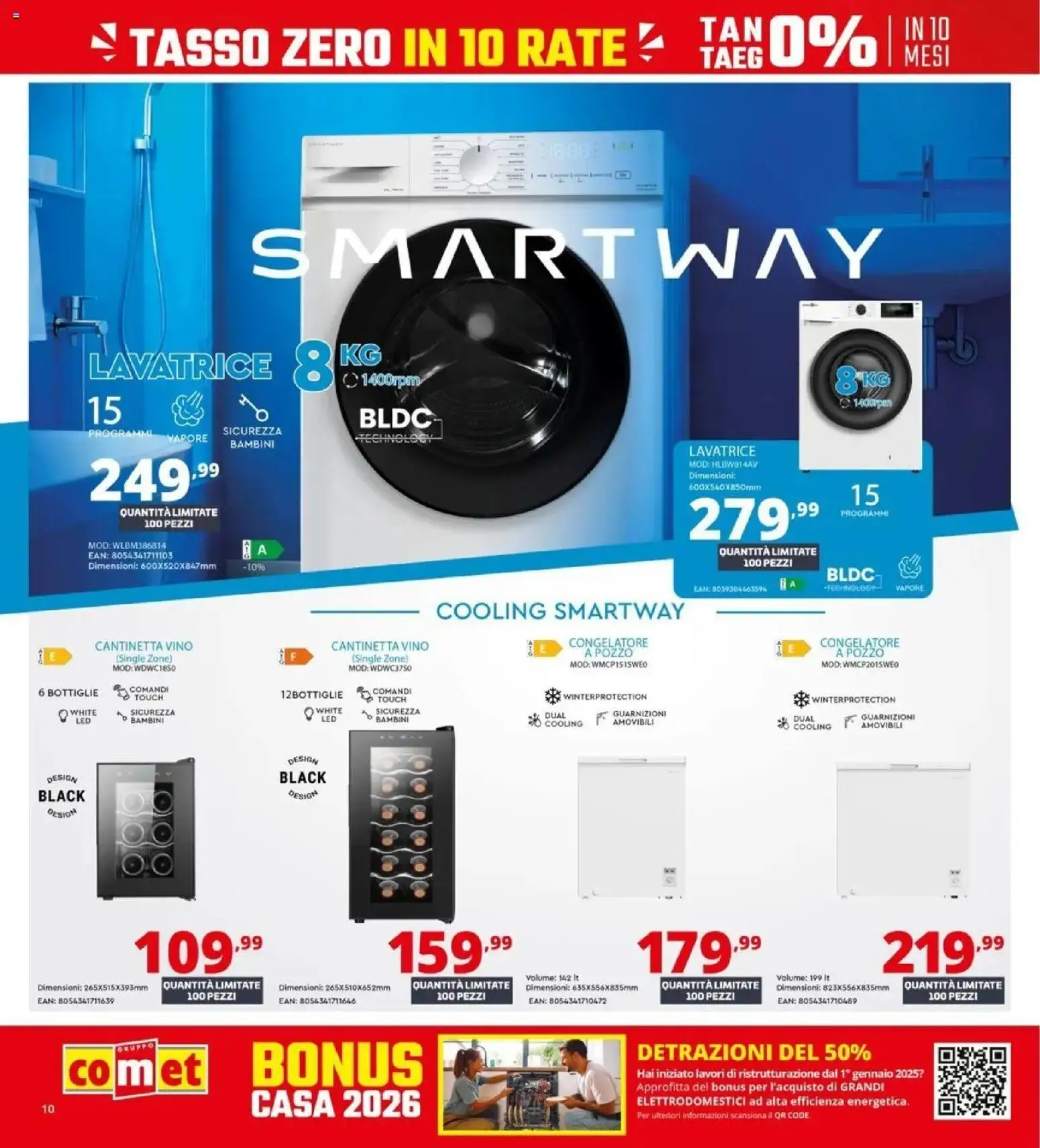 Volantino Comet del 09.04.2026 | Pagina: 10 | Prodotti: Vino, Lavatrice, Congelatore
