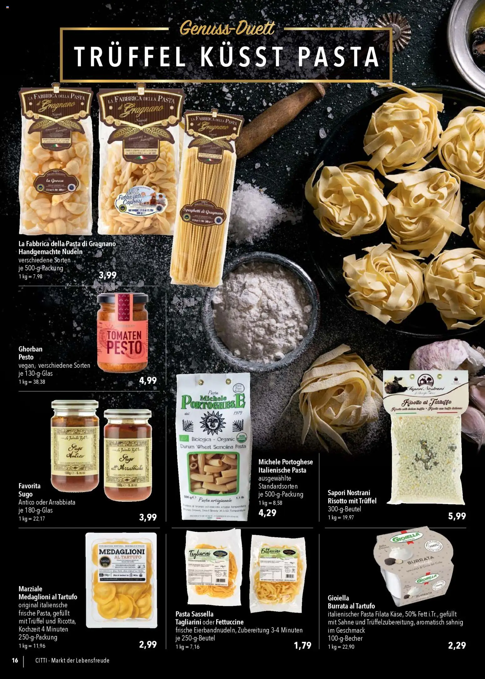 CITTI Markt Prospekt 	 – gültig ab 03.12.2025 | Seite: 16 | Produkte: Tomaten, Burrata, Pasta, Nudeln