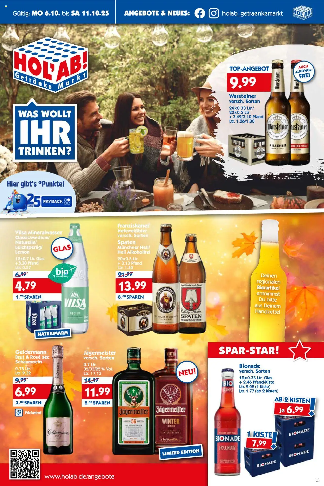 HOL’AB! Prospekt 	 – gültig ab 06.10.2025 | Seite: 1 | Produkte: Franziskaner, Bionade, Mineralwasser, Jägermeister